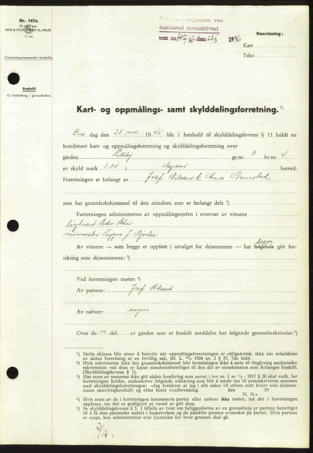 Rakkestad sorenskriveri, AV/SAO-A-10686/G/Gb/Gba/Gbab/L0012a: Mortgage book no. A12 I, 1945-1946, Diary no: : 402/1946