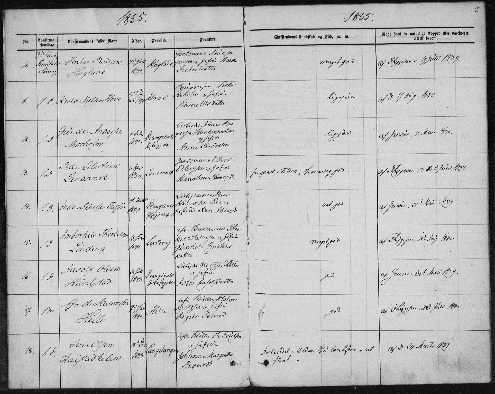 Sannidal kirkebøker, AV/SAKO-A-296/F/Fa/L0009: Parish register (official) no. 9, 1855-1873, p. 3