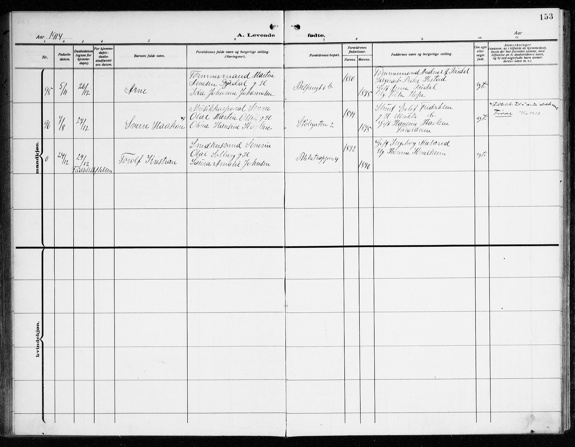 Korskirken sokneprestembete, AV/SAB-A-76101/H/Haa: Parish register (official) no. B 10, 1909-1923, p. 153