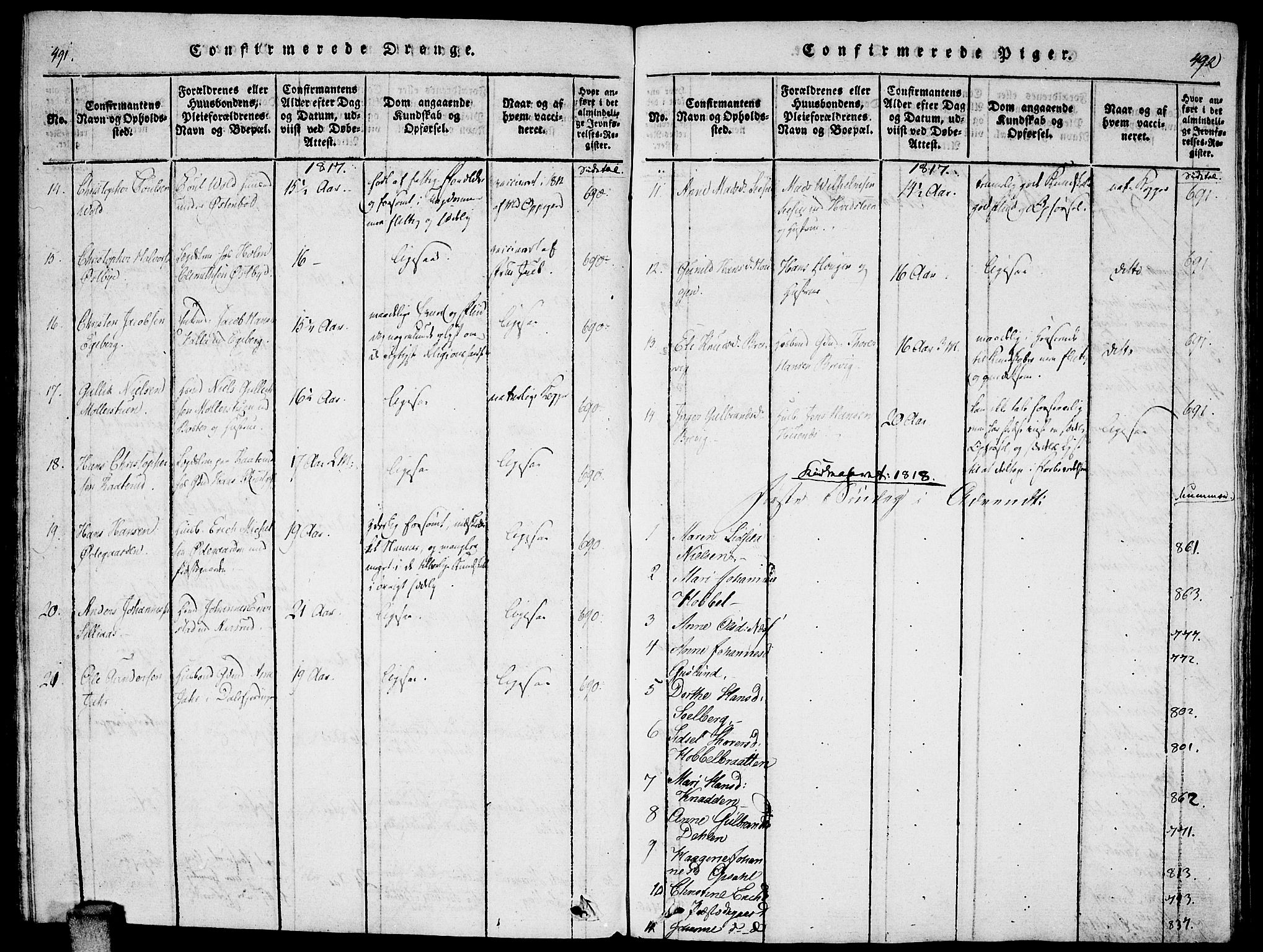 Enebakk prestekontor Kirkebøker, SAO/A-10171c/F/Fa/L0005: Parish register (official) no. I 5, 1790-1825, p. 491-492