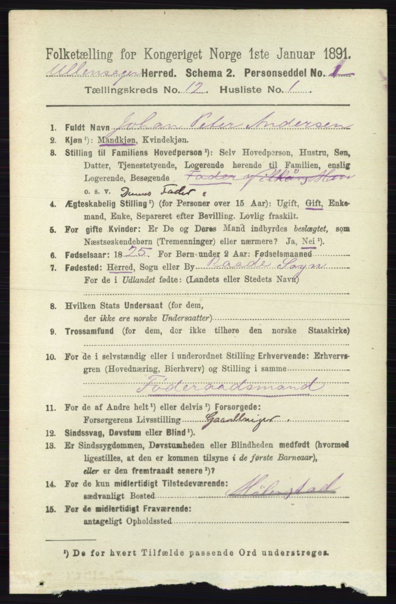 RA, 1891 census for 0235 Ullensaker, 1891, p. 5610