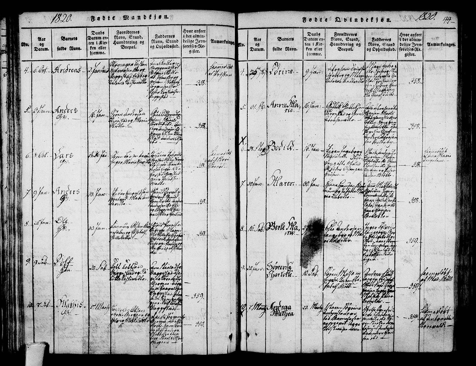 Sandar kirkebøker, AV/SAKO-A-243/F/Fa/L0004: Parish register (official) no. 4, 1814-1832, p. 44