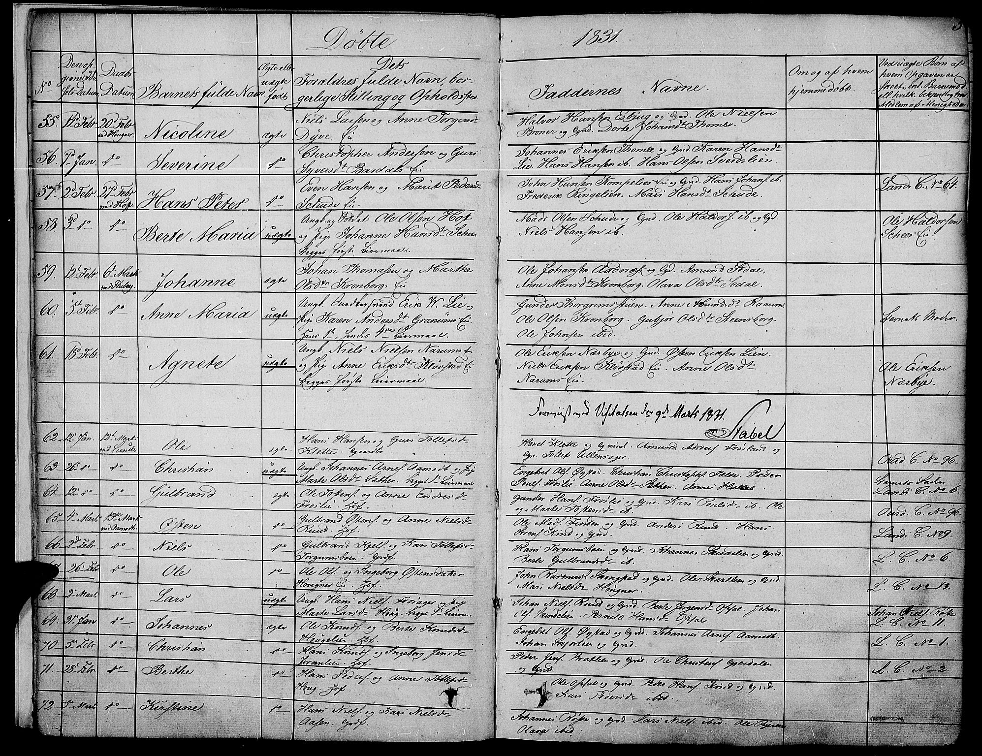 Land prestekontor, SAH/PREST-120/H/Ha/Haa/L0008: Parish register (official) no. 8, 1830-1846, p. 5
