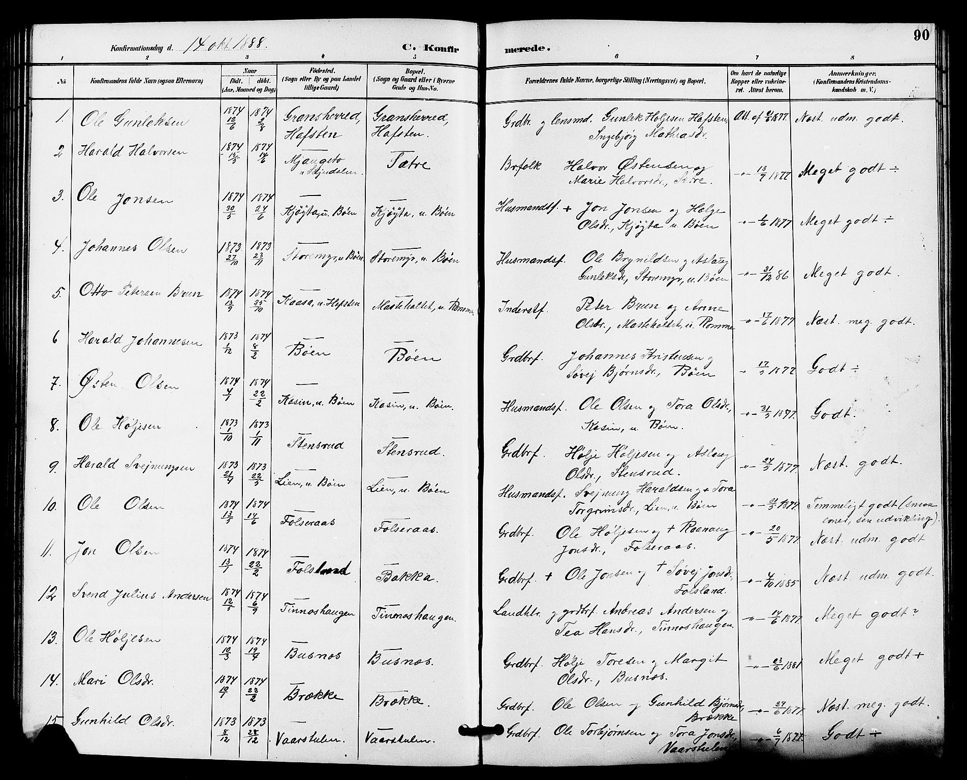 Gransherad kirkebøker, SAKO/A-267/G/Ga/L0003: Parish register (copy) no. I 3, 1887-1915, p. 90