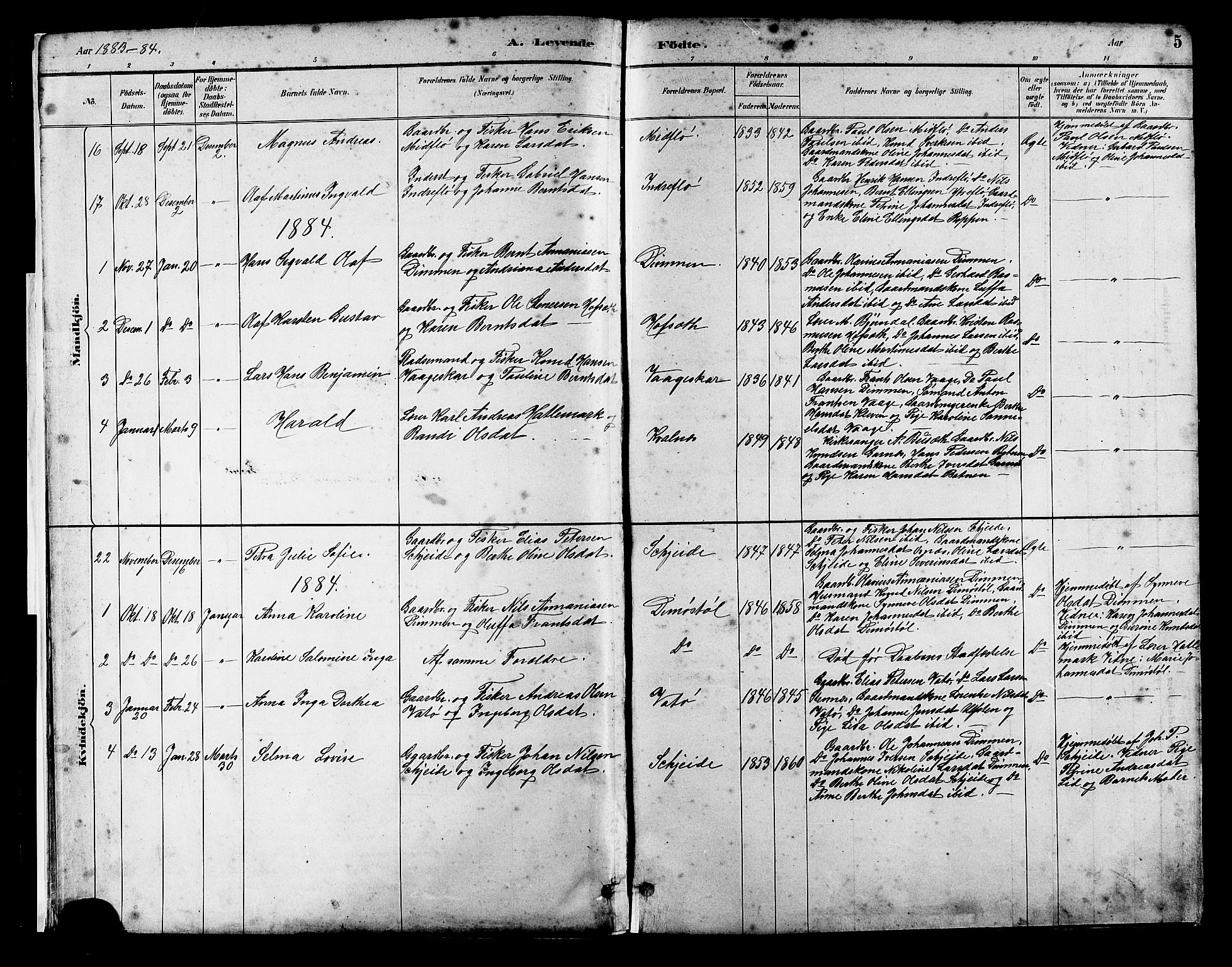 Ministerialprotokoller, klokkerbøker og fødselsregistre - Møre og Romsdal, SAT/A-1454/509/L0112: Parish register (copy) no. 509C02, 1883-1922, p. 5