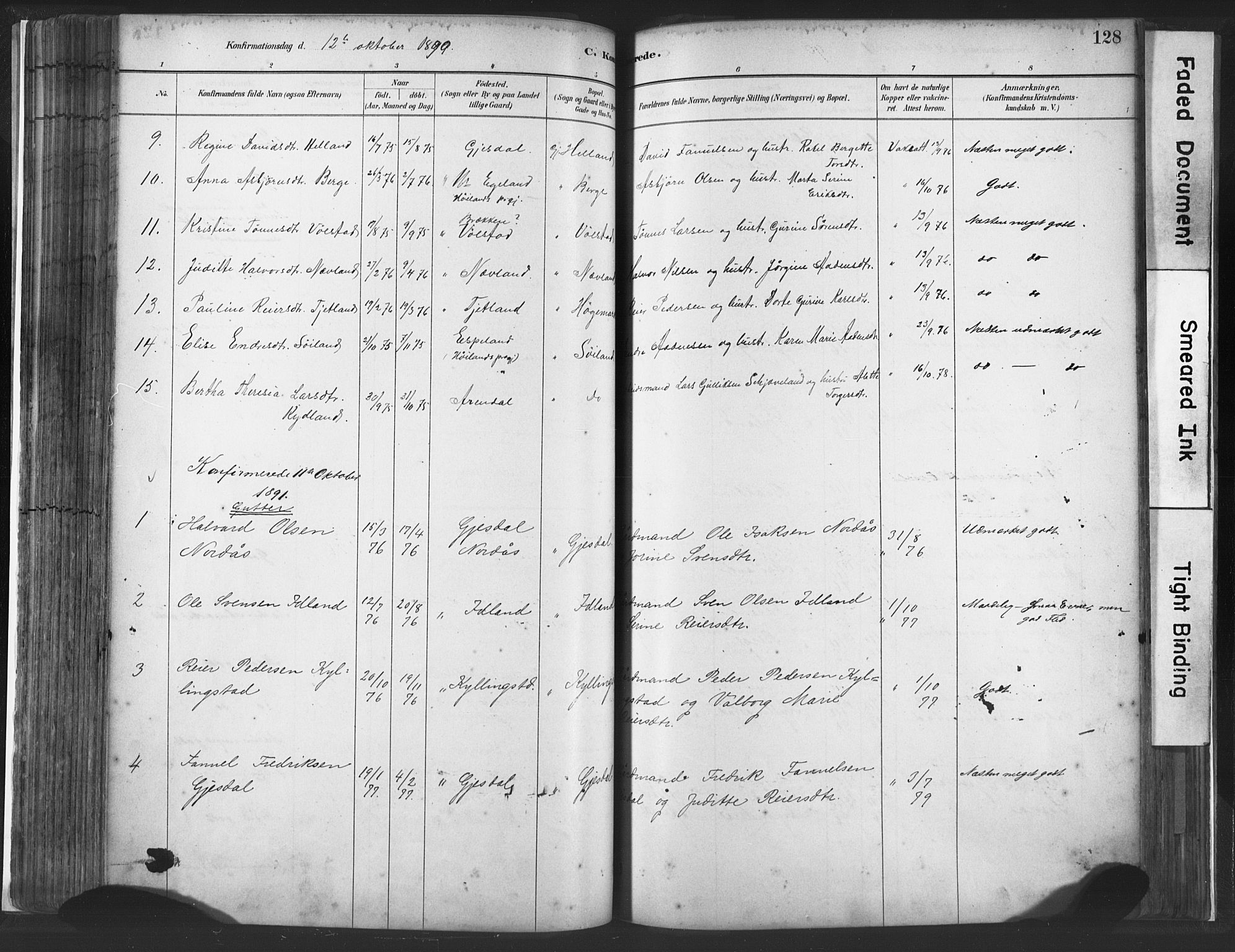 Lye sokneprestkontor, SAST/A-101794/001/30BA/L0010: Parish register (official) no. A 10, 1881-1896, p. 128