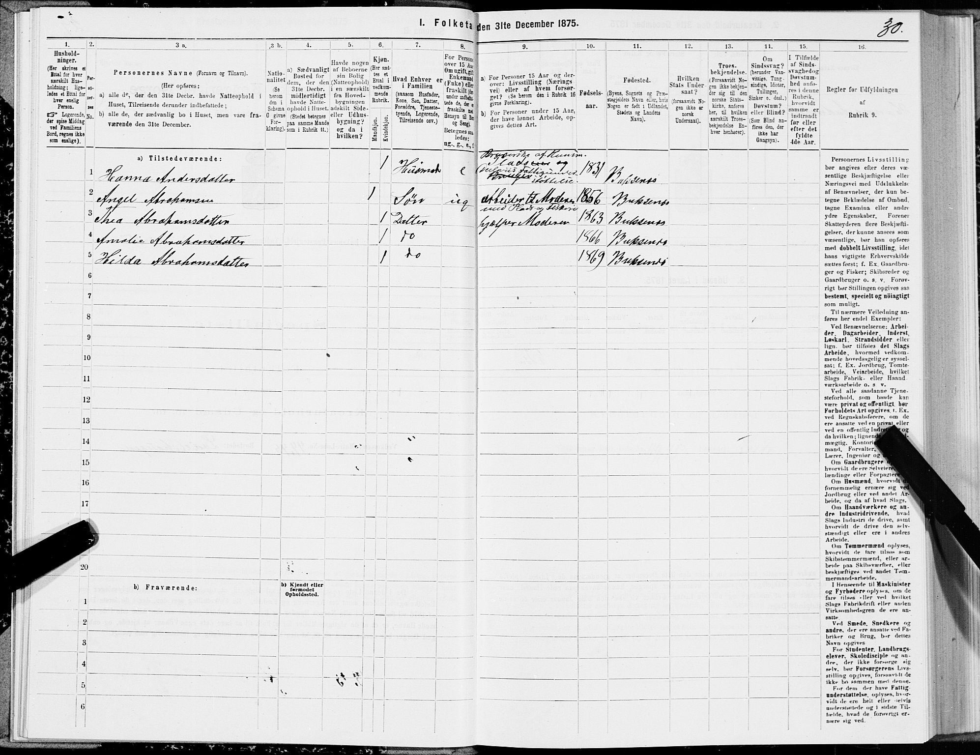 SAT, 1875 census for 1860P Buksnes, 1875, p. 2030