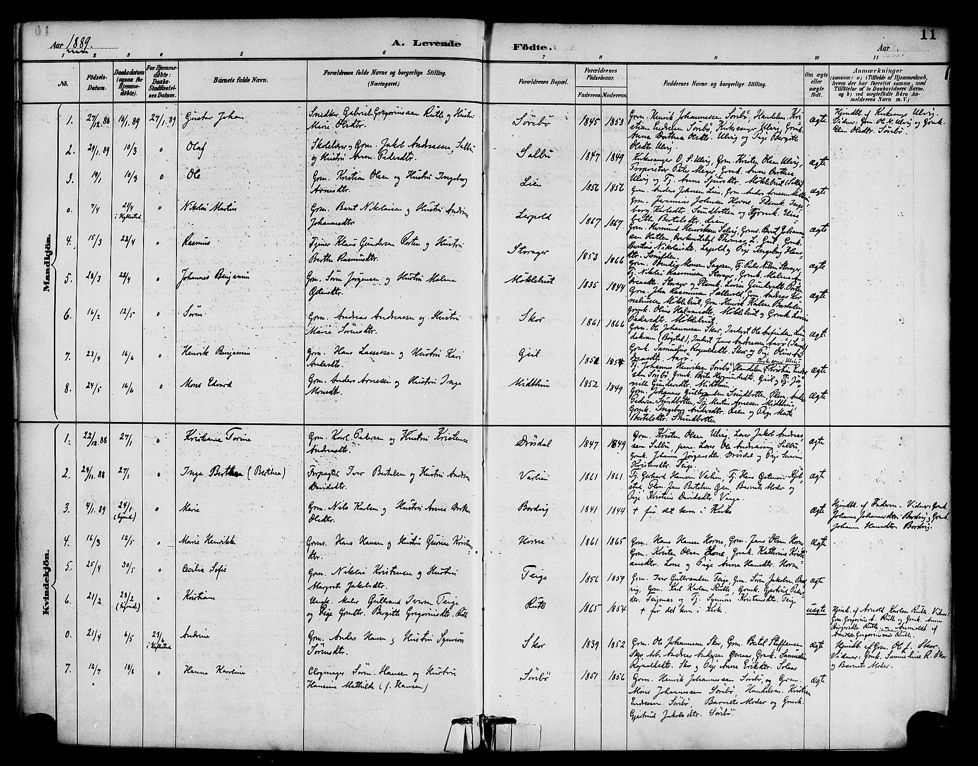 Hyllestad sokneprestembete, SAB/A-80401: Parish register (official) no. D 1, 1886-1905, p. 11