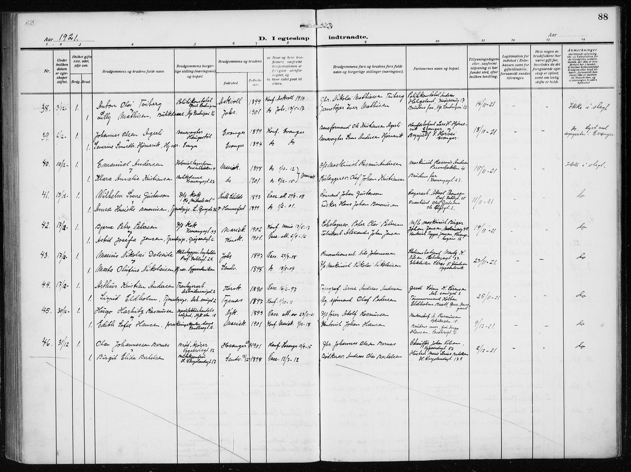 Mariakirken Sokneprestembete, SAB/A-76901/H/Haa/L0015: Parish register (official) no. C 3, 1913-1927, p. 88