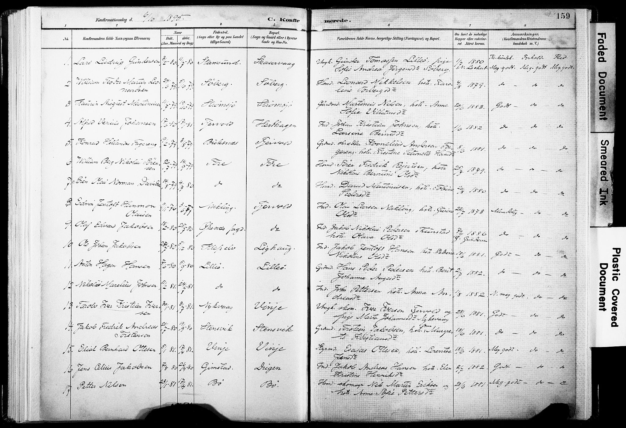 Ministerialprotokoller, klokkerbøker og fødselsregistre - Nordland, AV/SAT-A-1459/891/L1304: Parish register (official) no. 891A09, 1895-1921, p. 159