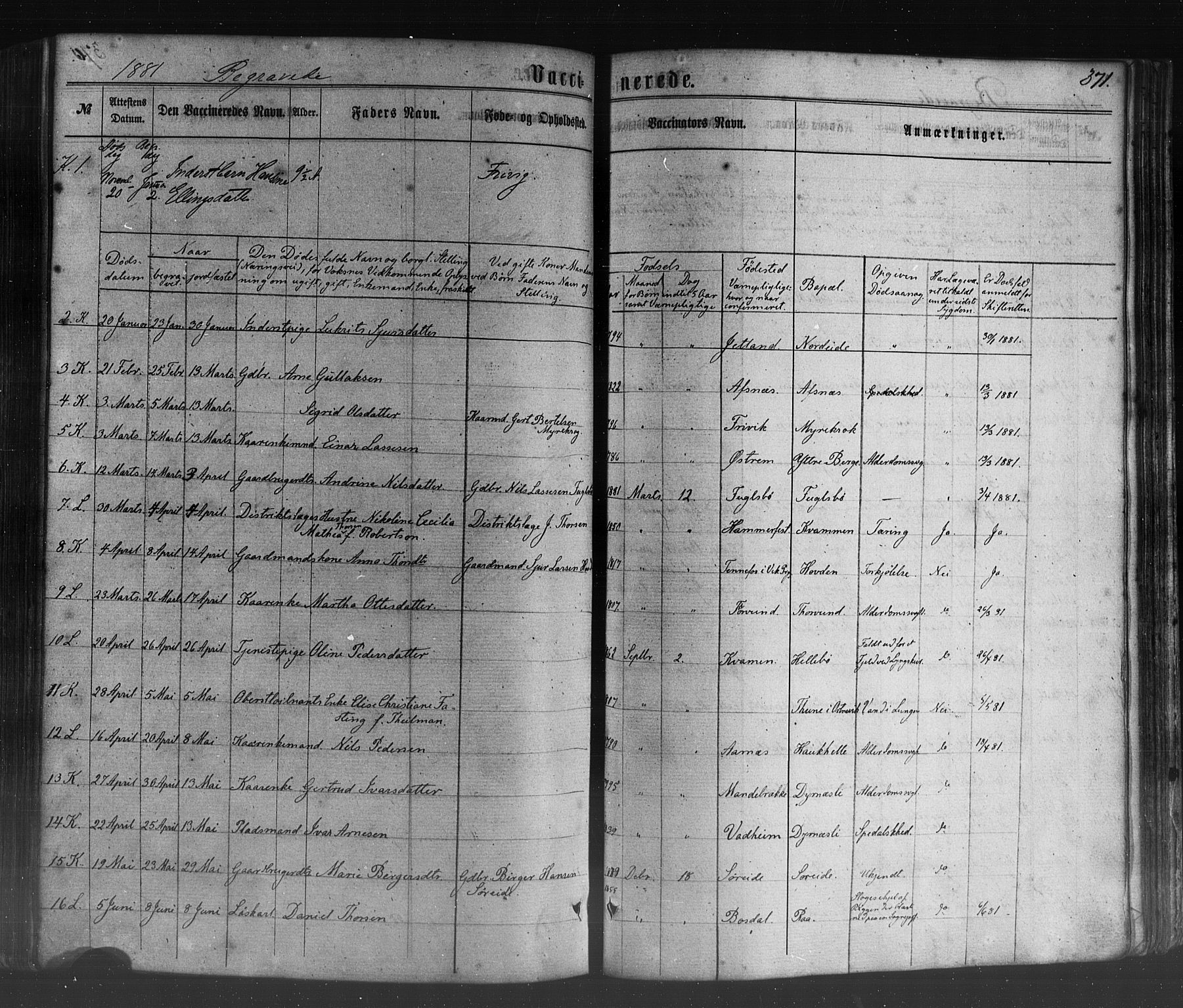 Lavik sokneprestembete, SAB/A-80901: Parish register (official) no. A 4, 1864-1881, p. 371