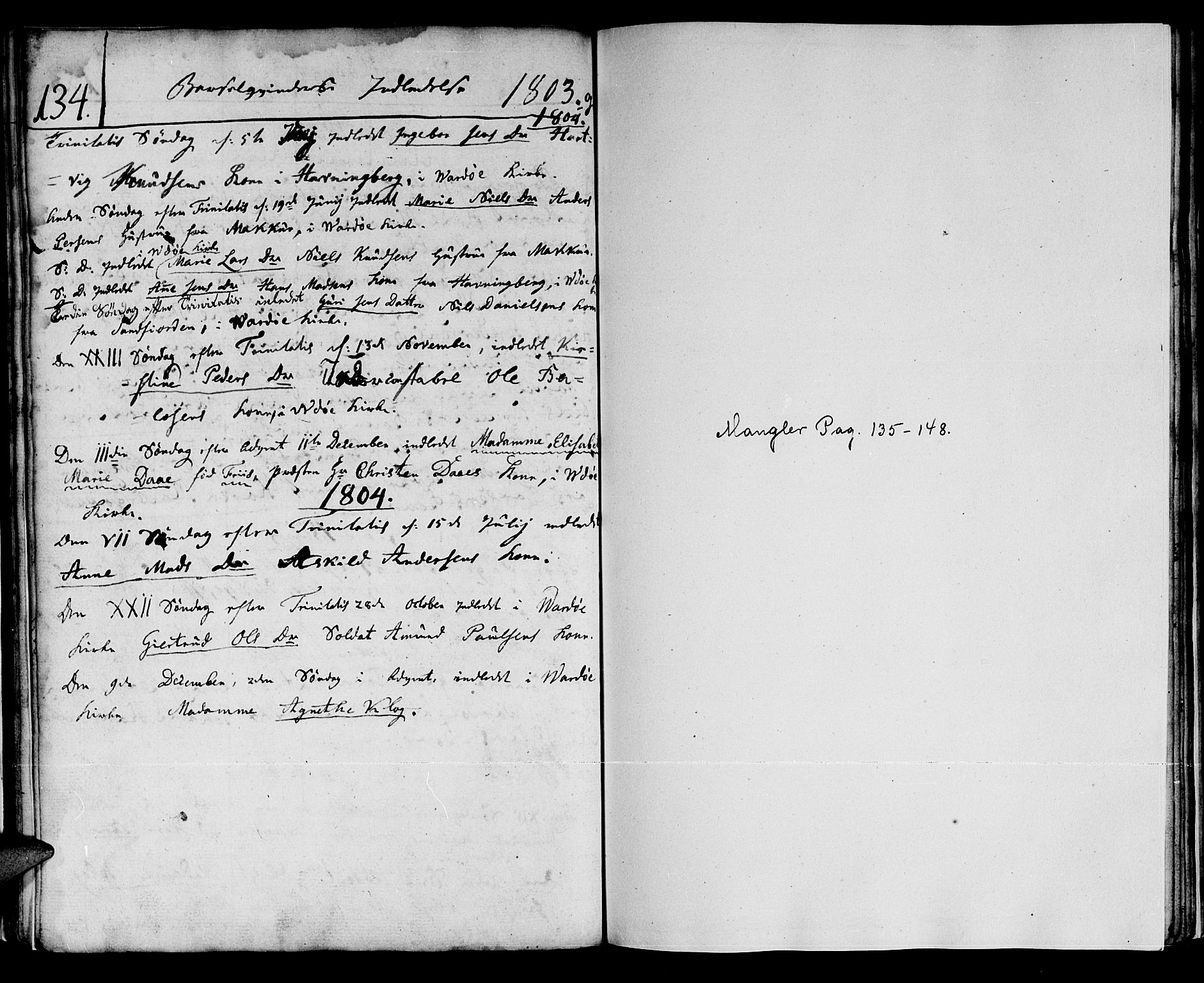 Vardø sokneprestkontor, AV/SATØ-S-1332/H/Ha/L0001kirke: Parish register (official) no. 1, 1769-1804, p. 134-135