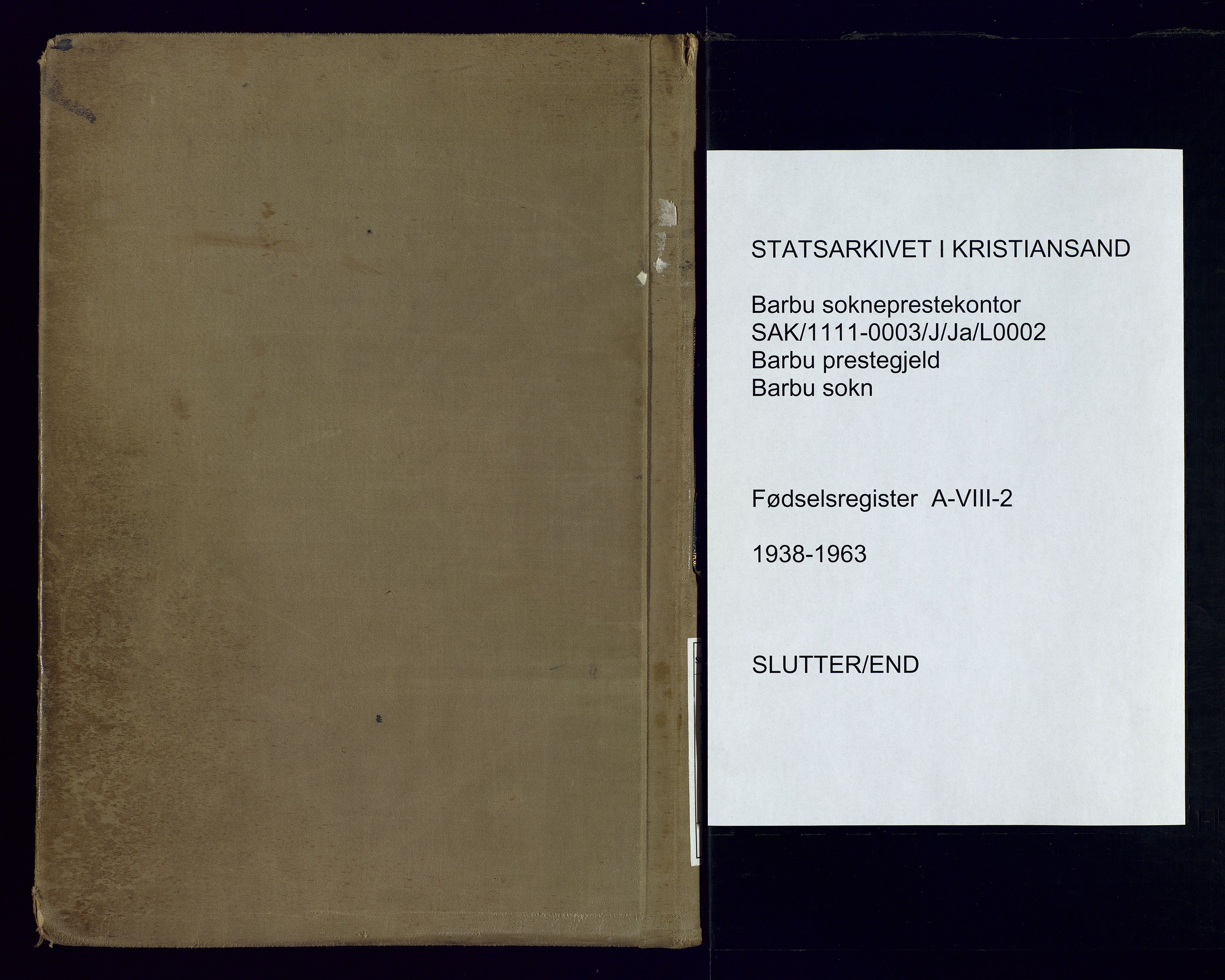 Barbu sokneprestkontor, SAK/1111-0003/J/Ja/L0002: Birth register no. A-VIII-2, 1938-1963