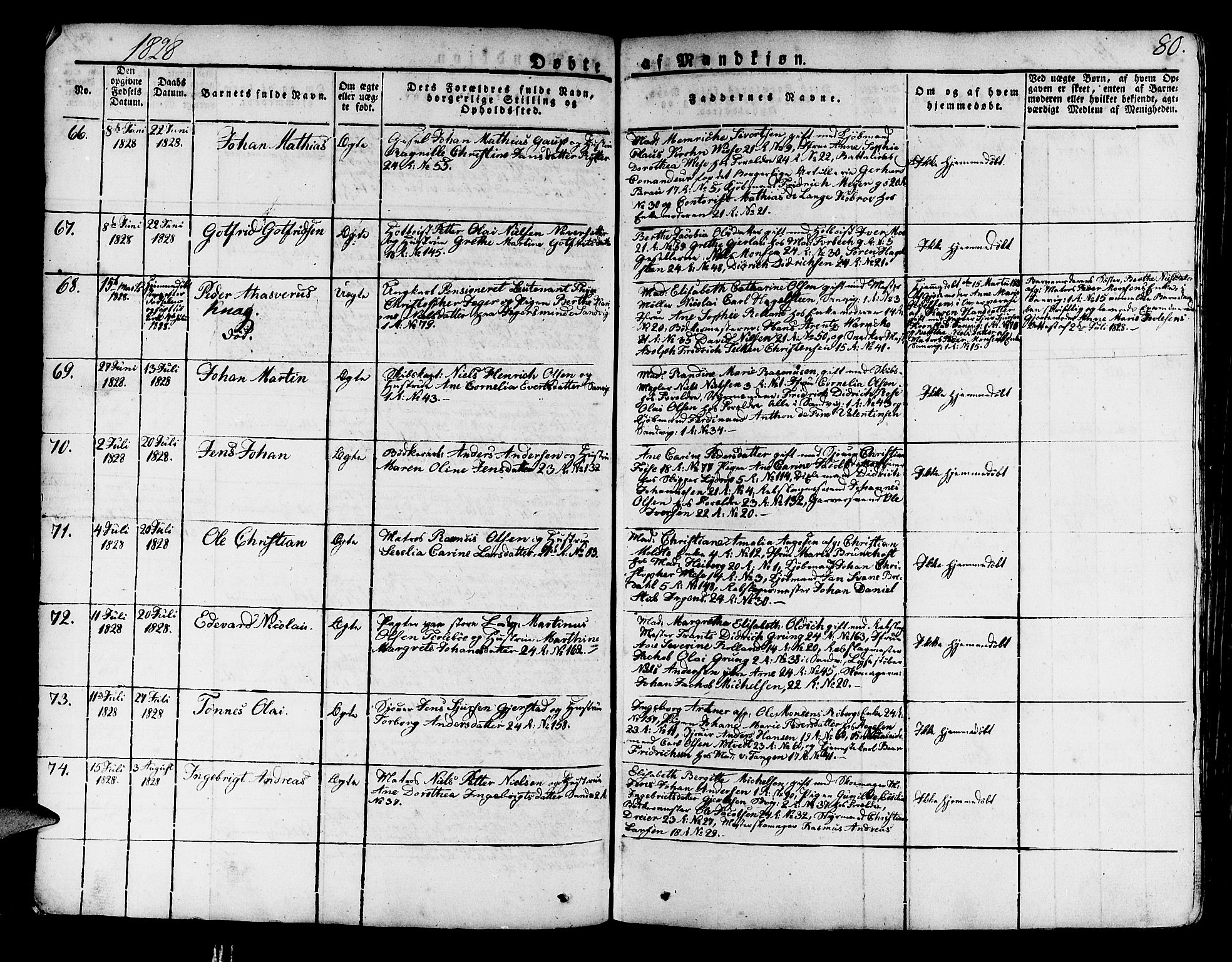 Korskirken sokneprestembete, AV/SAB-A-76101/H/Haa/L0014: Parish register (official) no. A 14, 1823-1835, p. 80