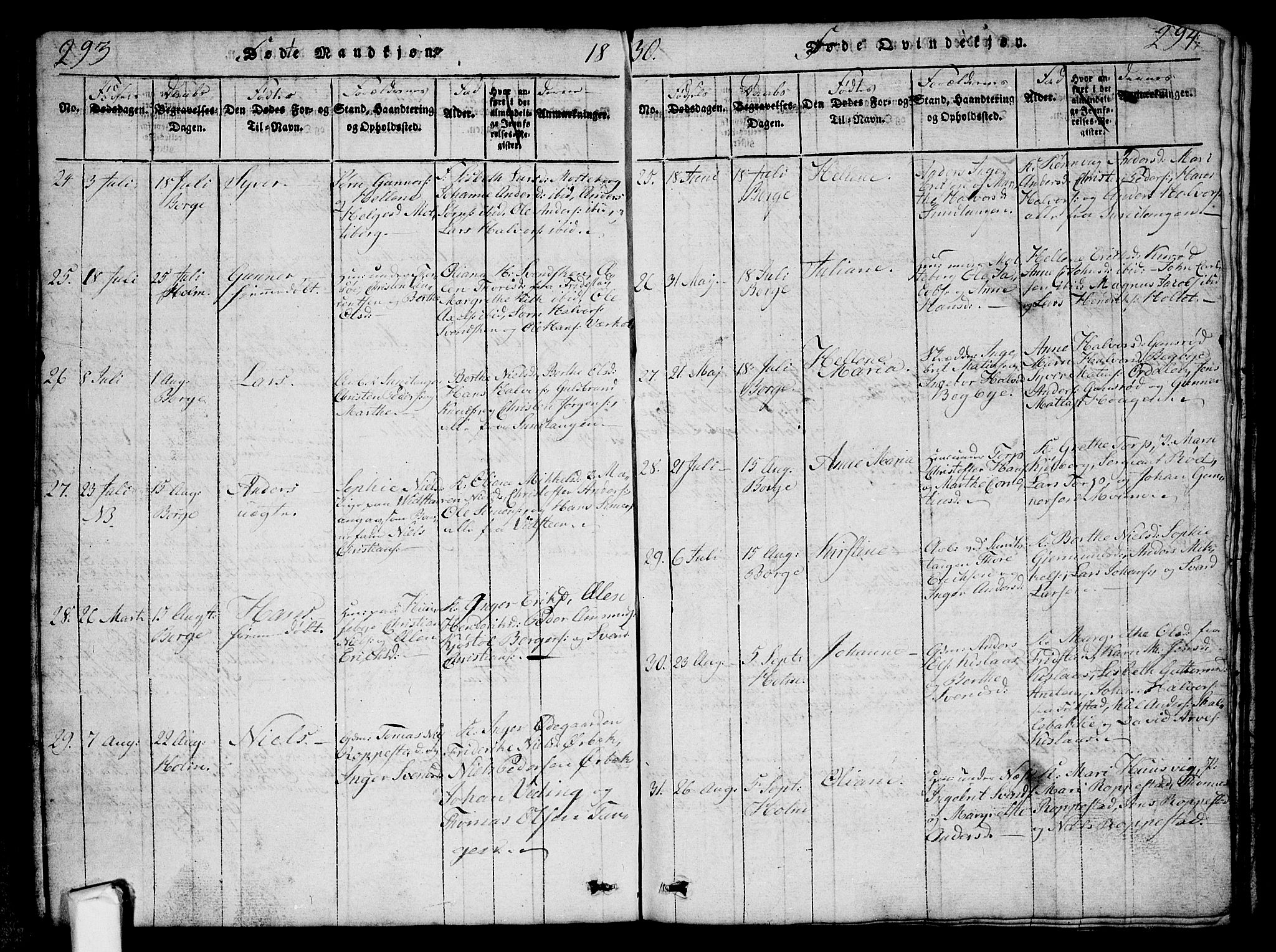 Borge prestekontor Kirkebøker, AV/SAO-A-10903/G/Ga/L0001: Parish register (copy) no.  I 1, 1815-1835, p. 293-294