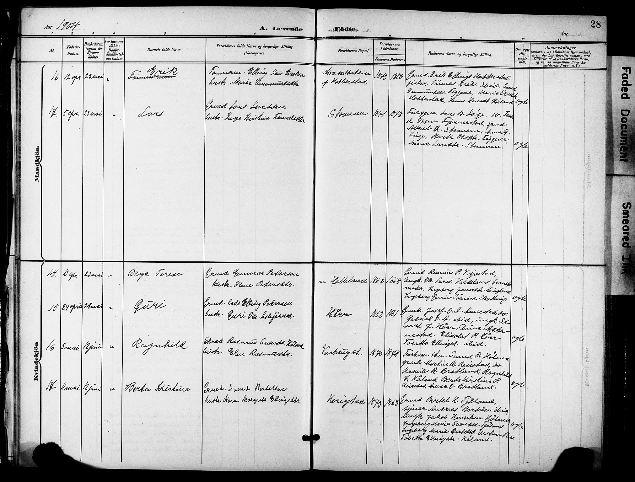 Hå sokneprestkontor, AV/SAST-A-101801/001/30BB/L0006: Parish register (copy) no. B 6, 1900-1924, p. 28