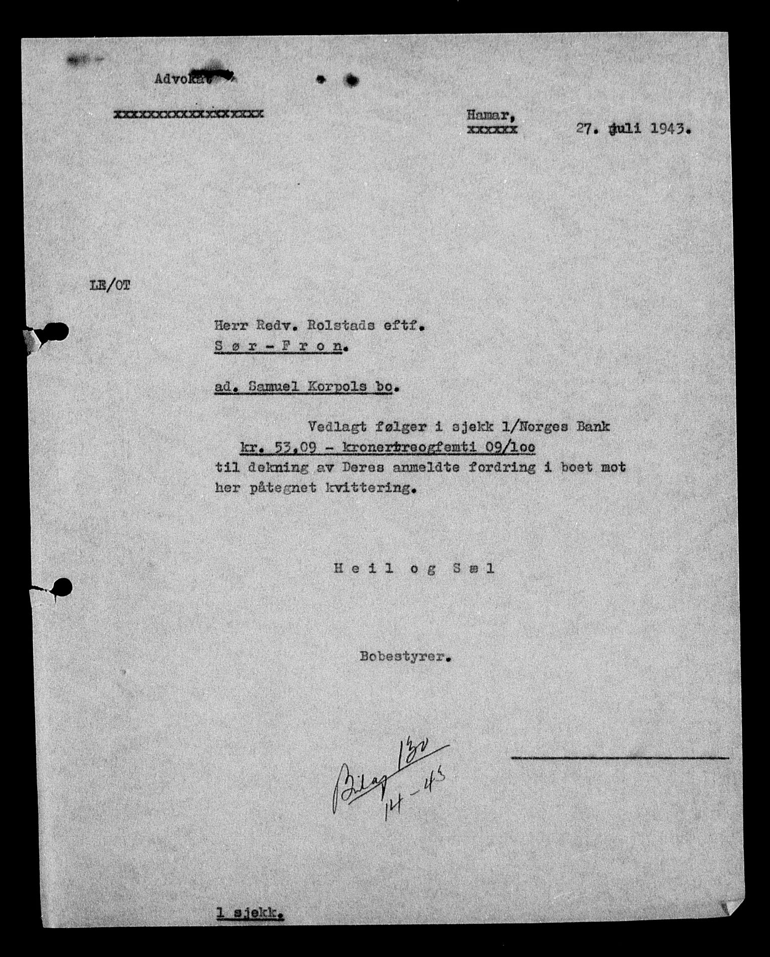 Justisdepartementet, Tilbakeføringskontoret for inndratte formuer, AV/RA-S-1564/H/Hc/Hcc/L0949: --, 1945-1947, p. 562