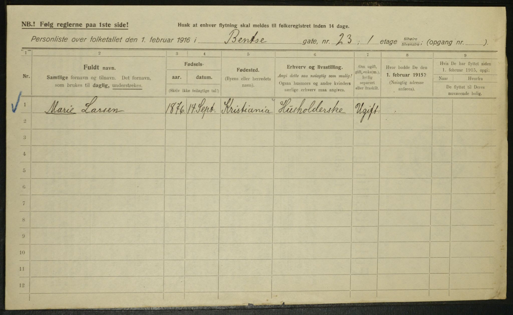 OBA, Municipal Census 1916 for Kristiania, 1916, p. 3752