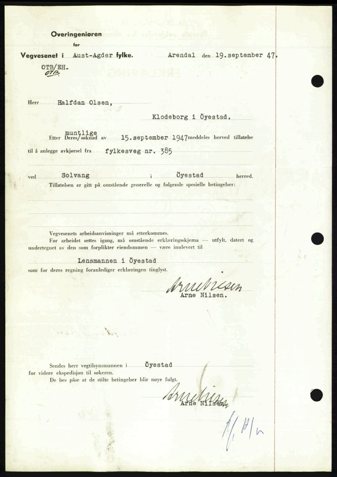 Nedenes sorenskriveri, AV/SAK-1221-0006/G/Gb/Gba/L0058: Mortgage book no. A10, 1947-1948, Diary no: : 1443/1947