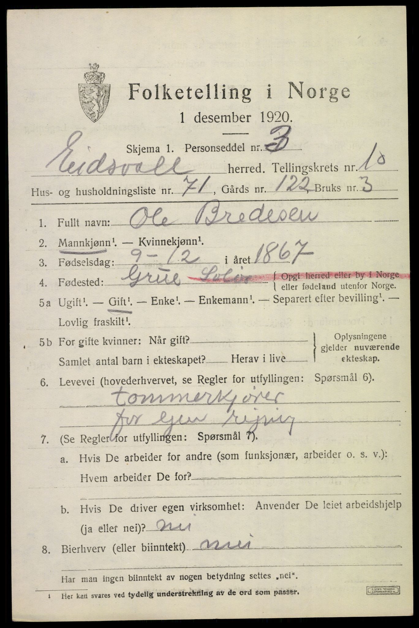 SAO, 1920 census for Eidsvoll, 1920, p. 16745