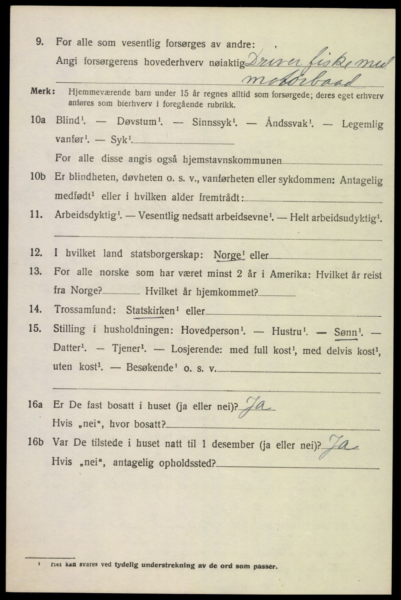 SAK, 1920 census for Oddernes, 1920, p. 3908