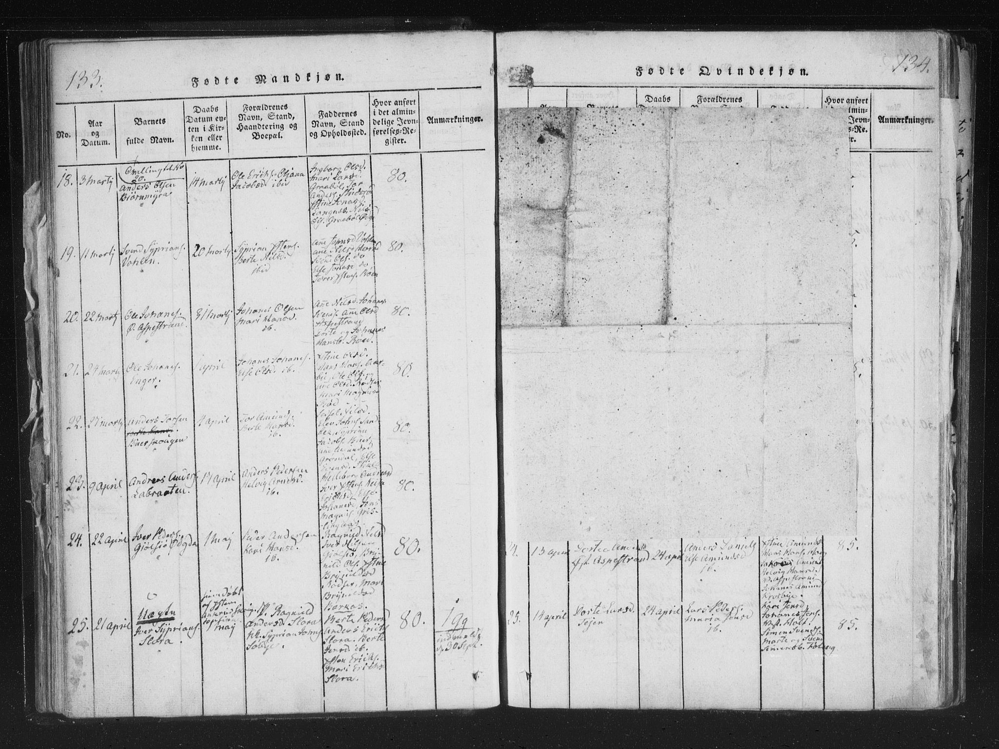 Aremark prestekontor Kirkebøker, AV/SAO-A-10899/F/Fc/L0001: Parish register (official) no. III 1, 1814-1834, p. 133-134