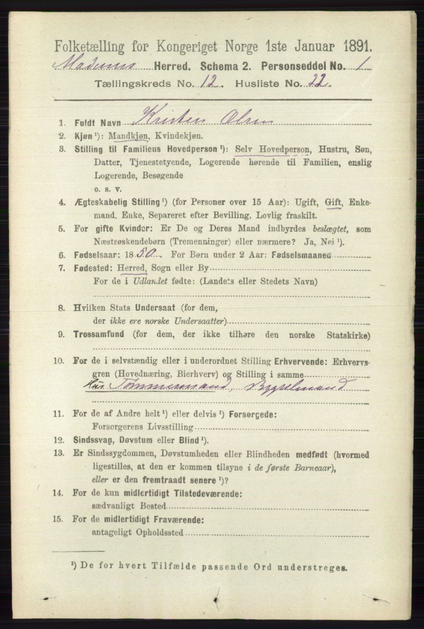 RA, 1891 census for 0623 Modum, 1891, p. 4570