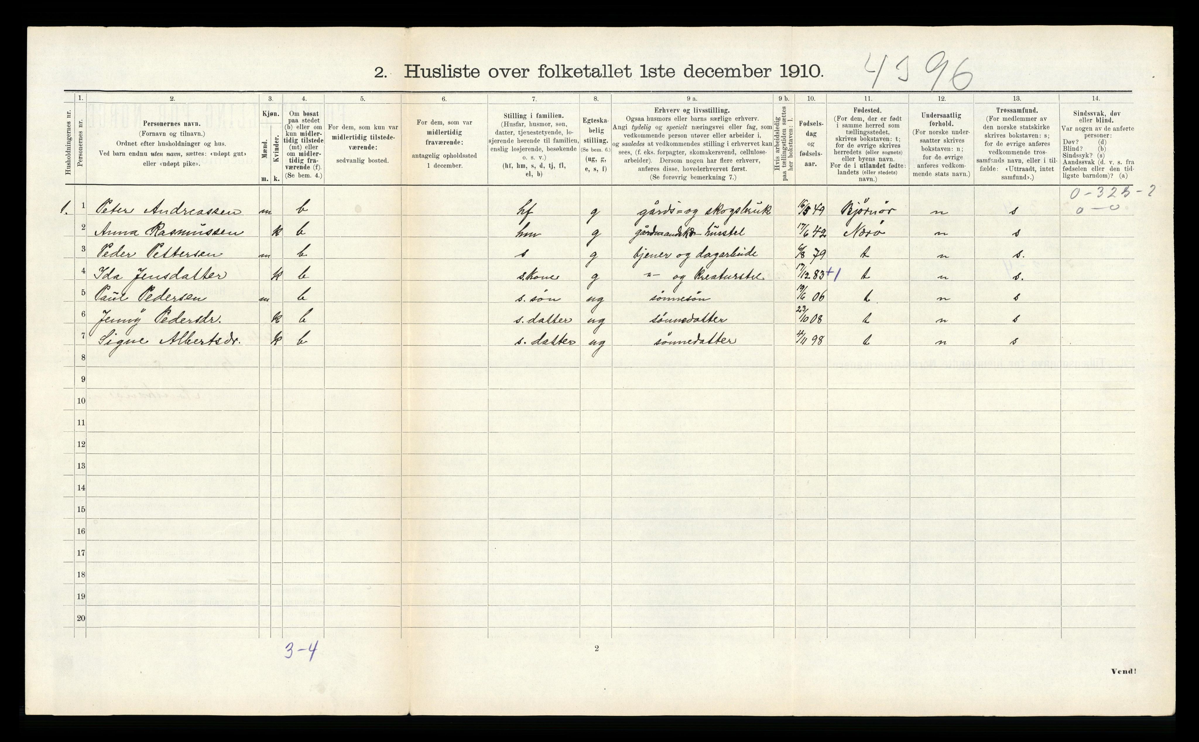 RA, 1910 census for Flatanger, 1910, p. 536