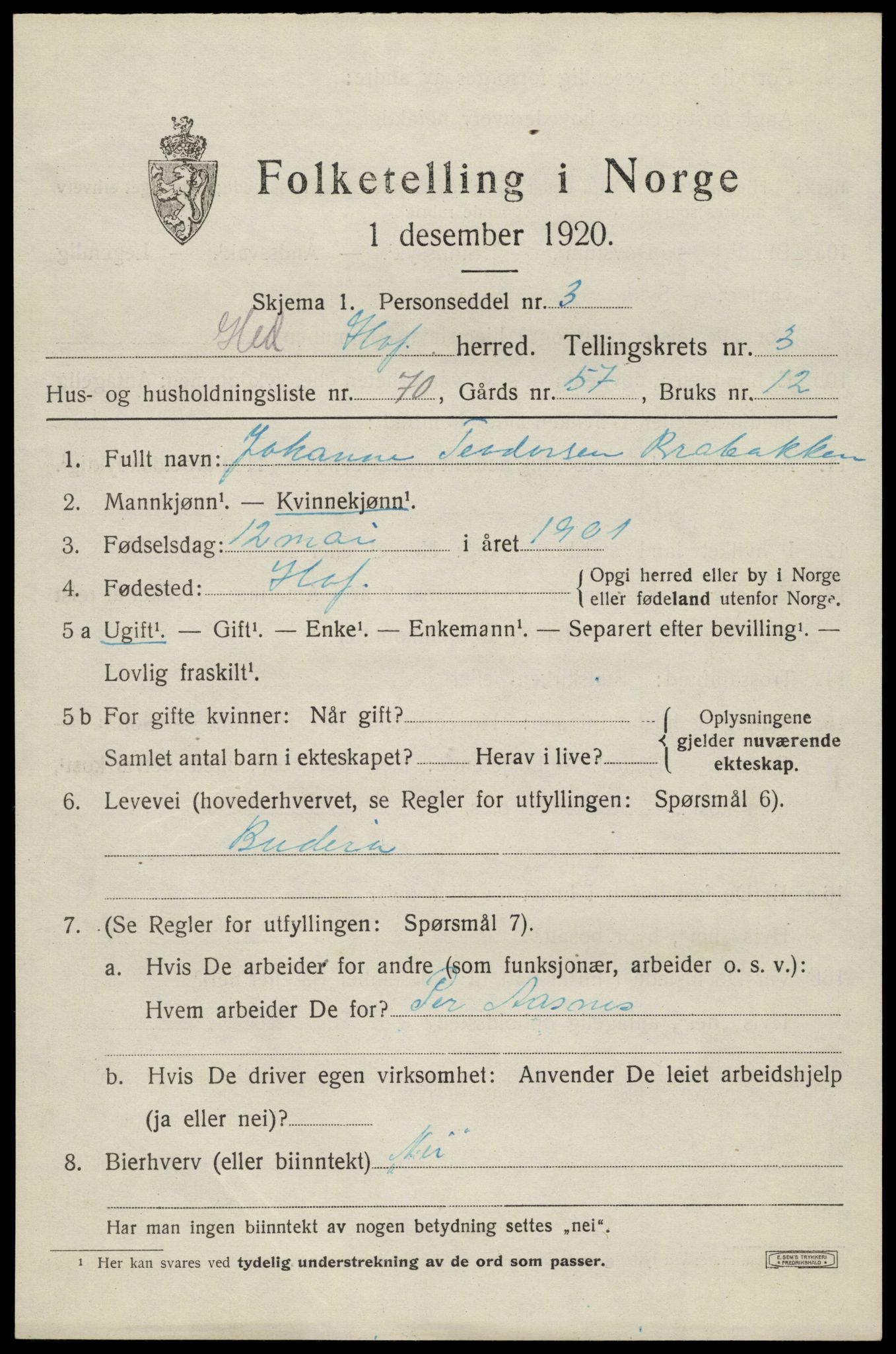 SAH, 1920 census for Hof, 1920, p. 4753