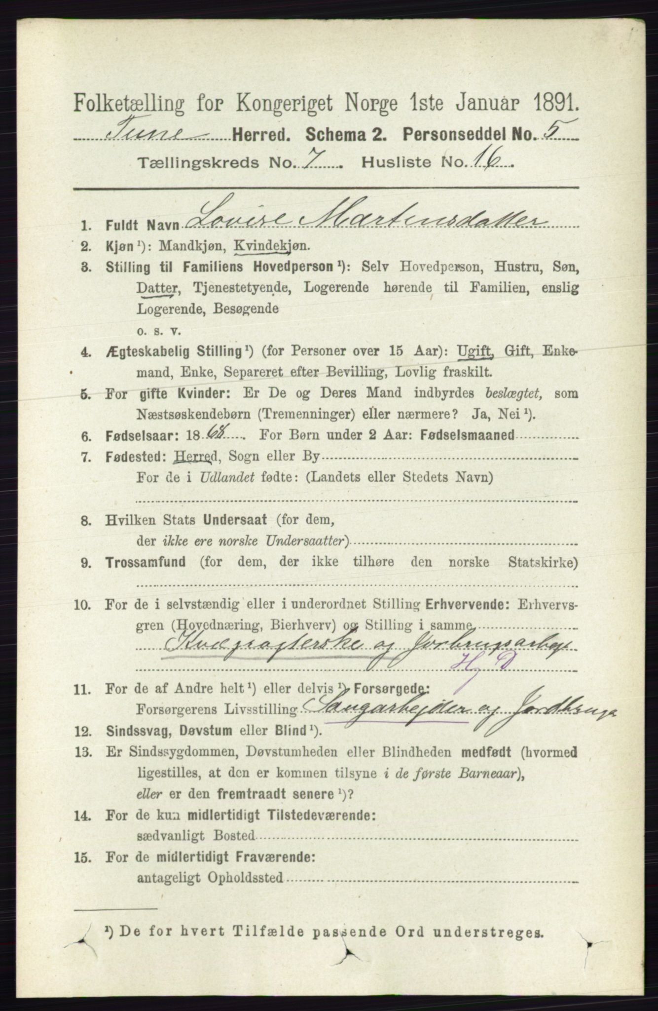 RA, 1891 census for 0130 Tune, 1891, p. 5258