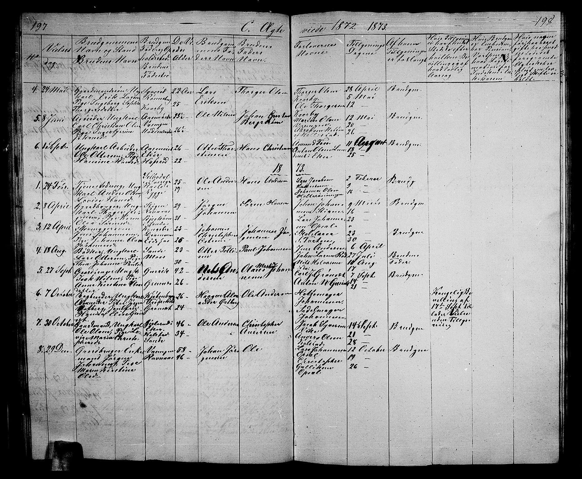 Hof kirkebøker, SAKO/A-64/G/Ga/L0002: Parish register (copy) no. I 2, 1859-1873, p. 197-198