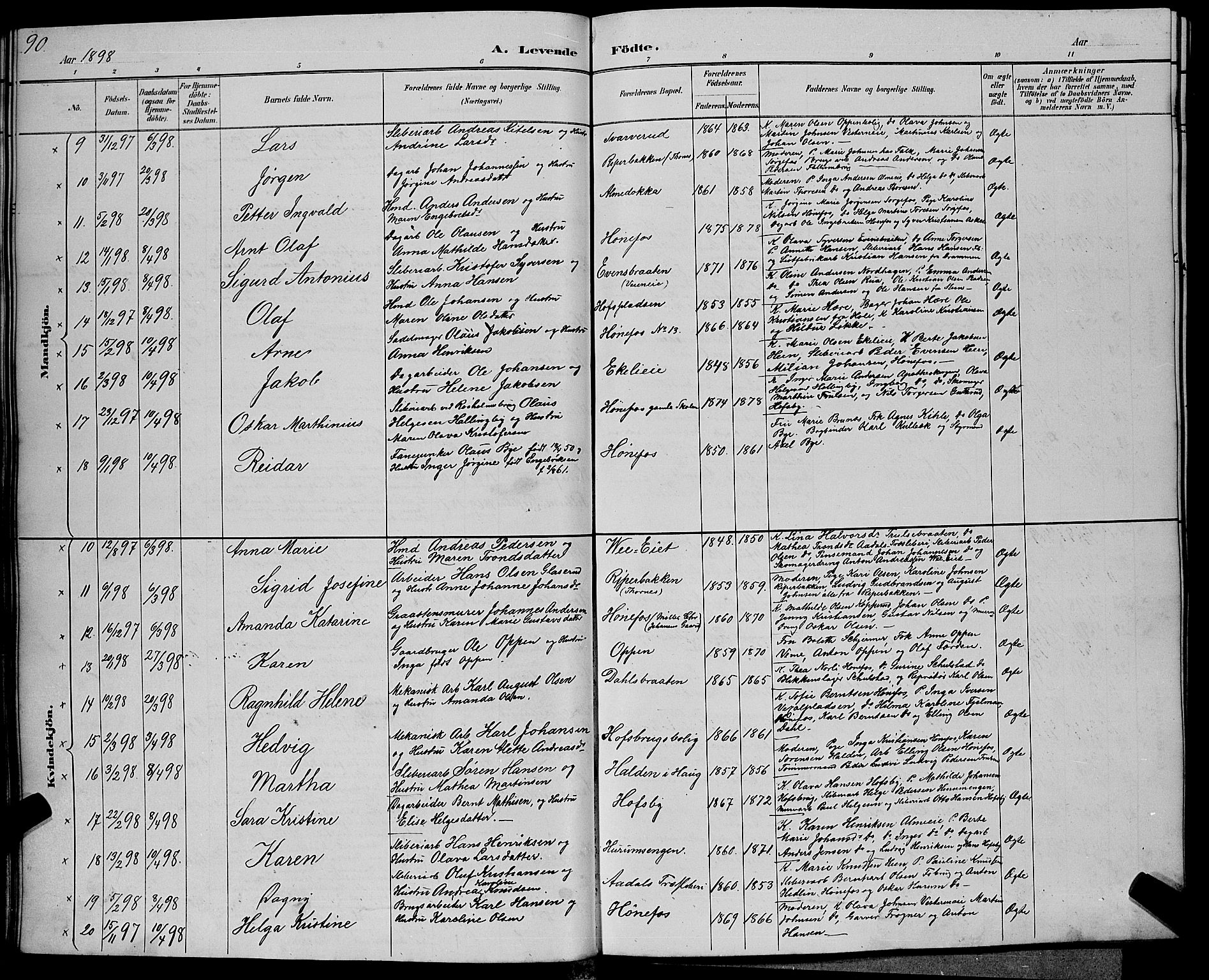 Hønefoss kirkebøker, SAKO/A-609/G/Ga/L0002: Parish register (copy) no. 2, 1888-1904, p. 90
