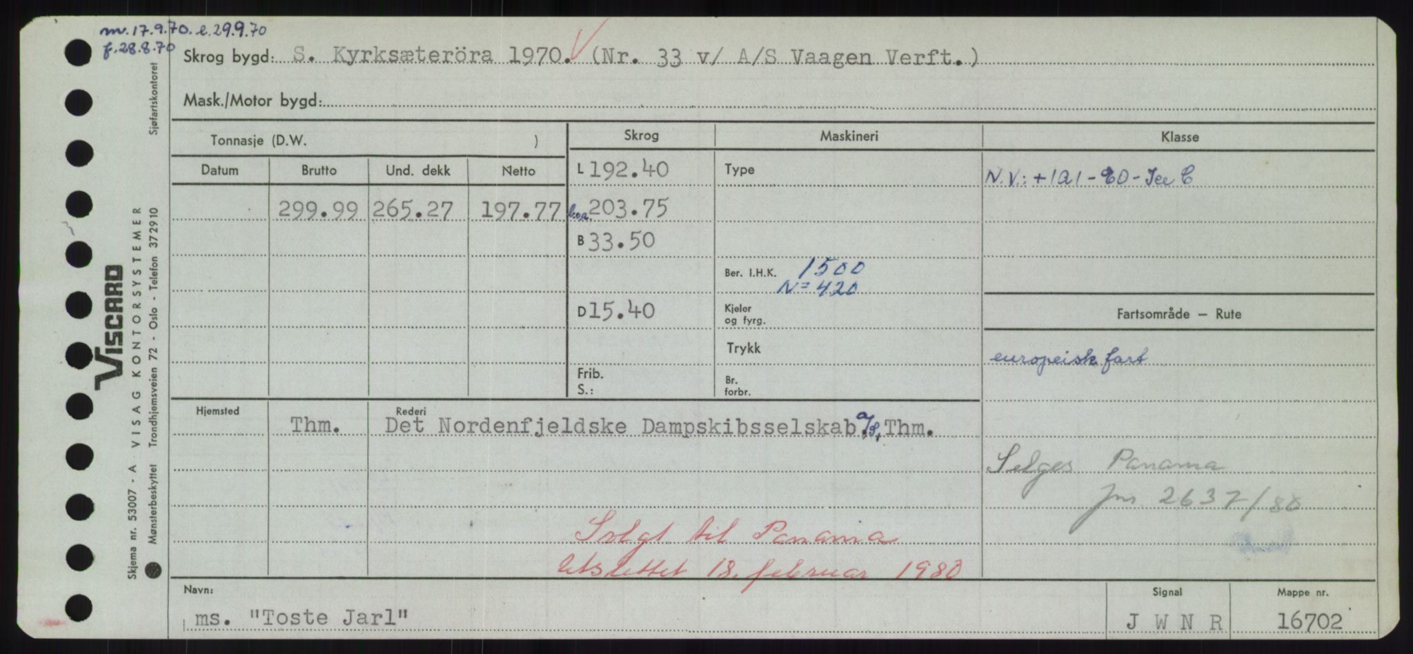 Sjøfartsdirektoratet med forløpere, Skipsmålingen, RA/S-1627/H/Hd/L0039: Fartøy, Ti-Tø, p. 427