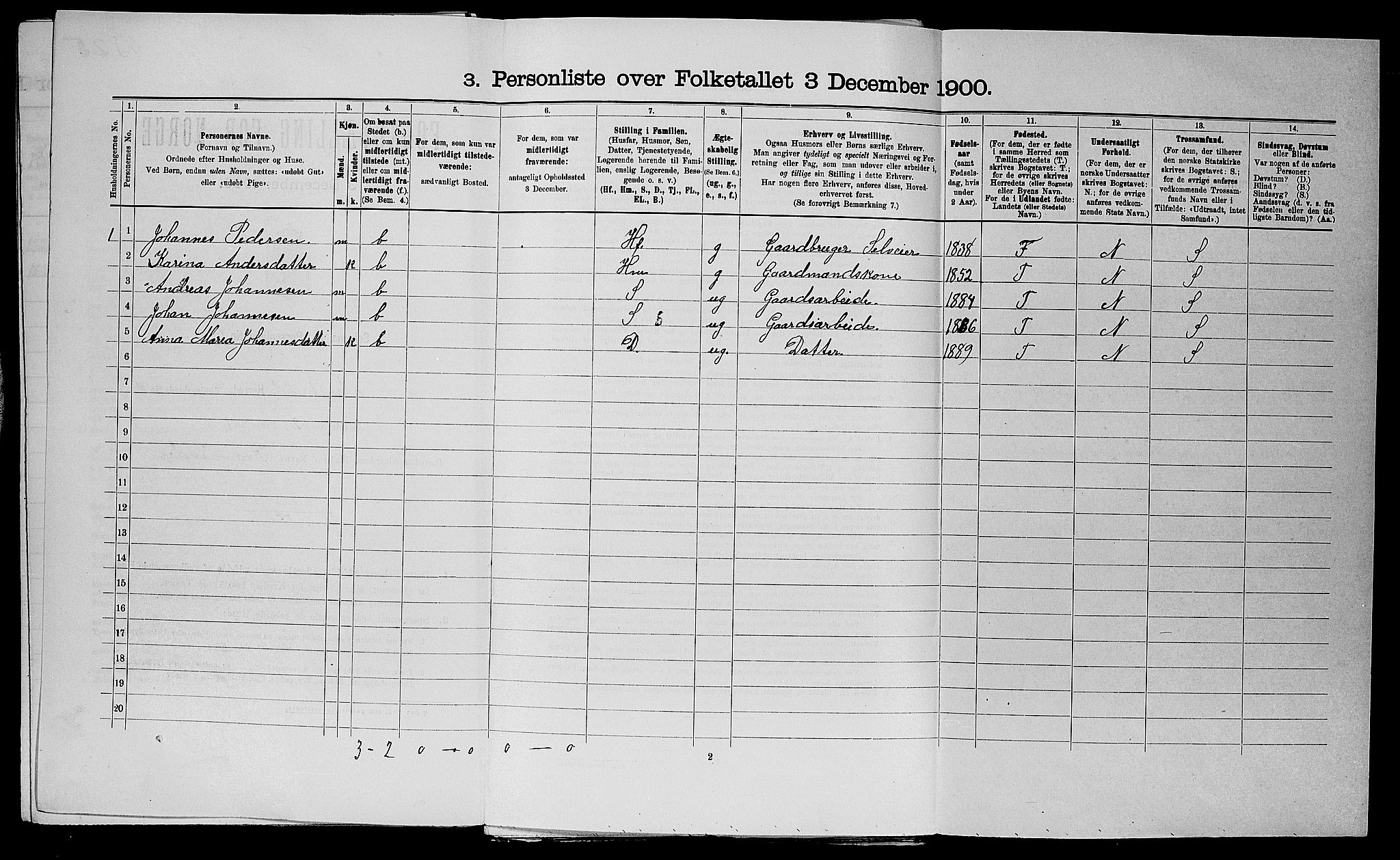 SAST, 1900 census for Nedstrand, 1900, p. 570