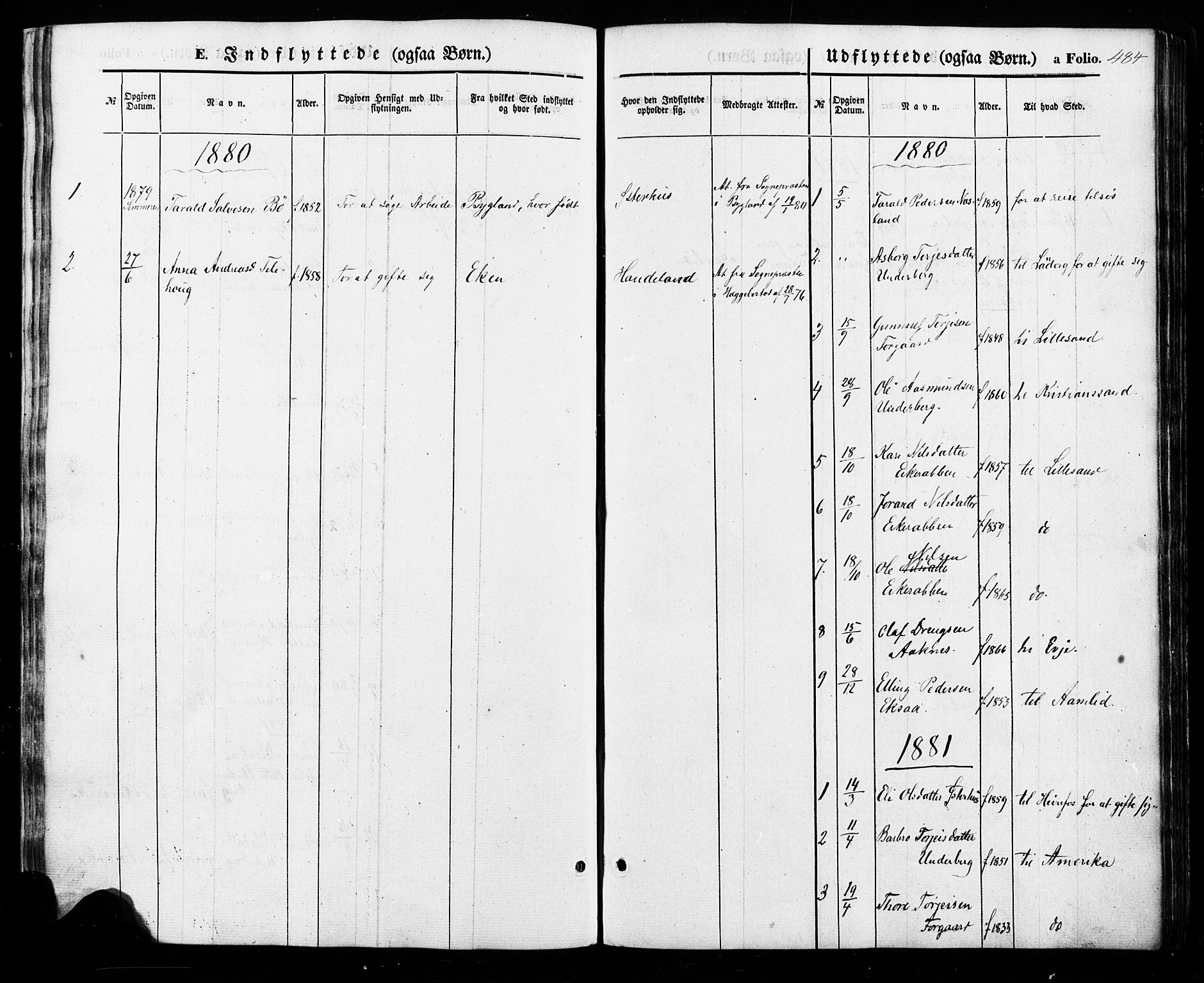 Åseral sokneprestkontor, SAK/1111-0051/F/Fa/L0002: Parish register (official) no. A 2, 1854-1884, p. 484