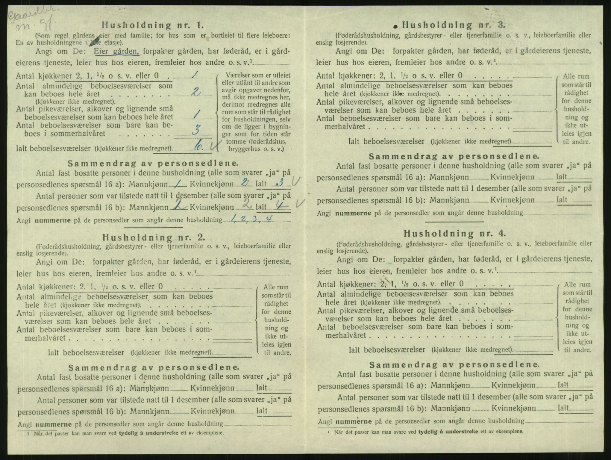 SAT, 1920 census for Kvam, 1920, p. 488