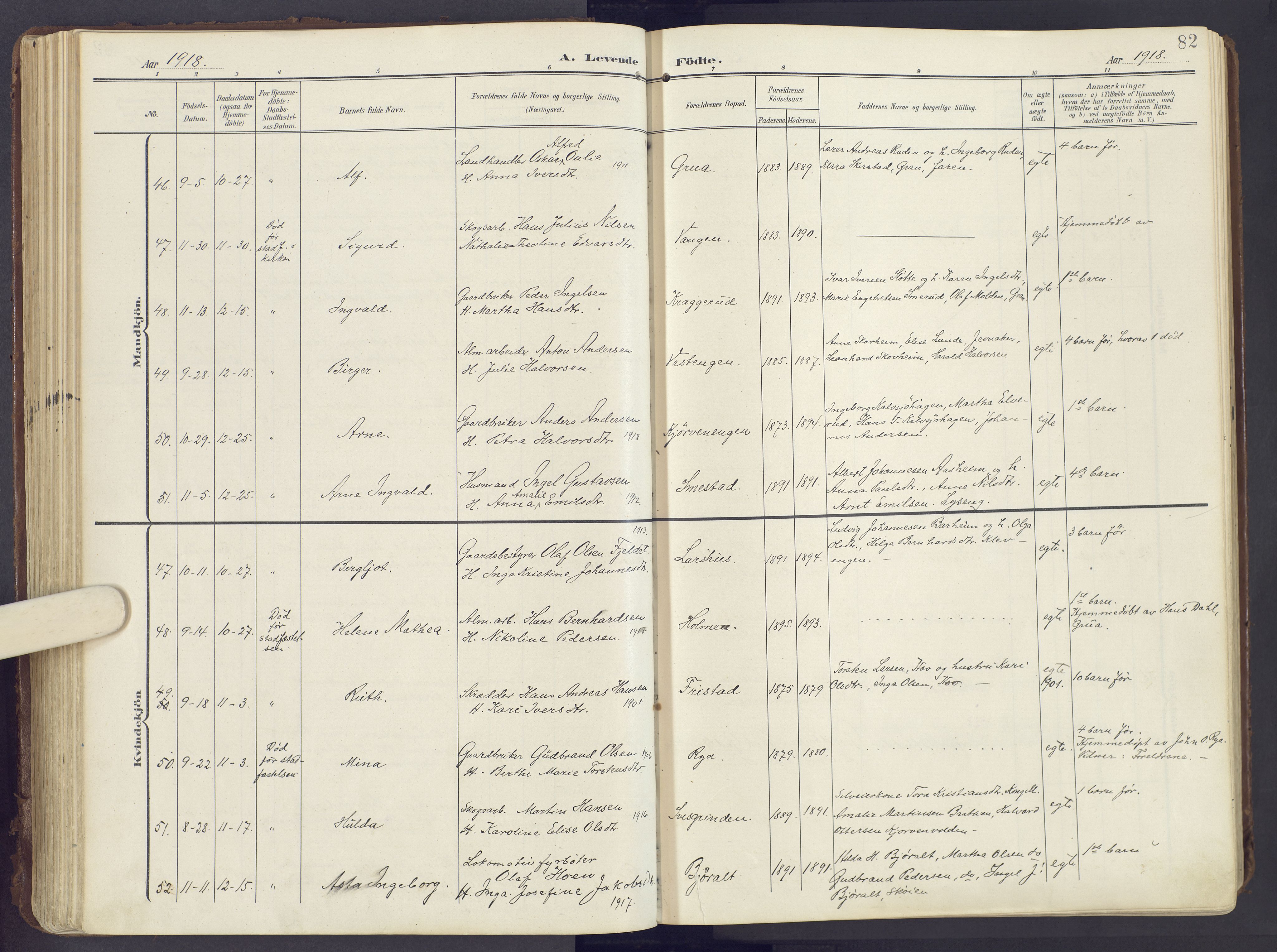 Lunner prestekontor, SAH/PREST-118/H/Ha/Haa/L0001: Parish register (official) no. 1, 1907-1922, p. 82