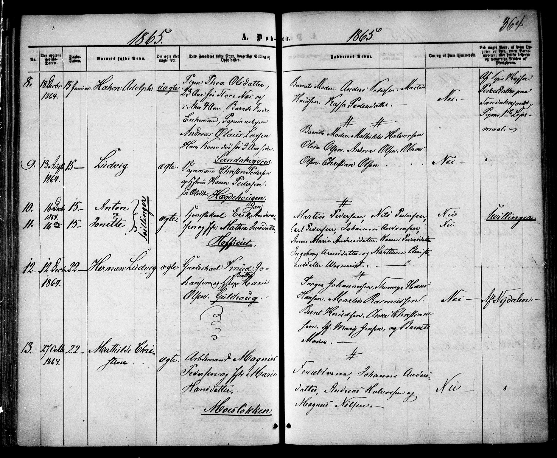 Vestre Aker prestekontor Kirkebøker, AV/SAO-A-10025/F/Fa/L0003: Parish register (official) no. 3, 1857-1868, p. 364