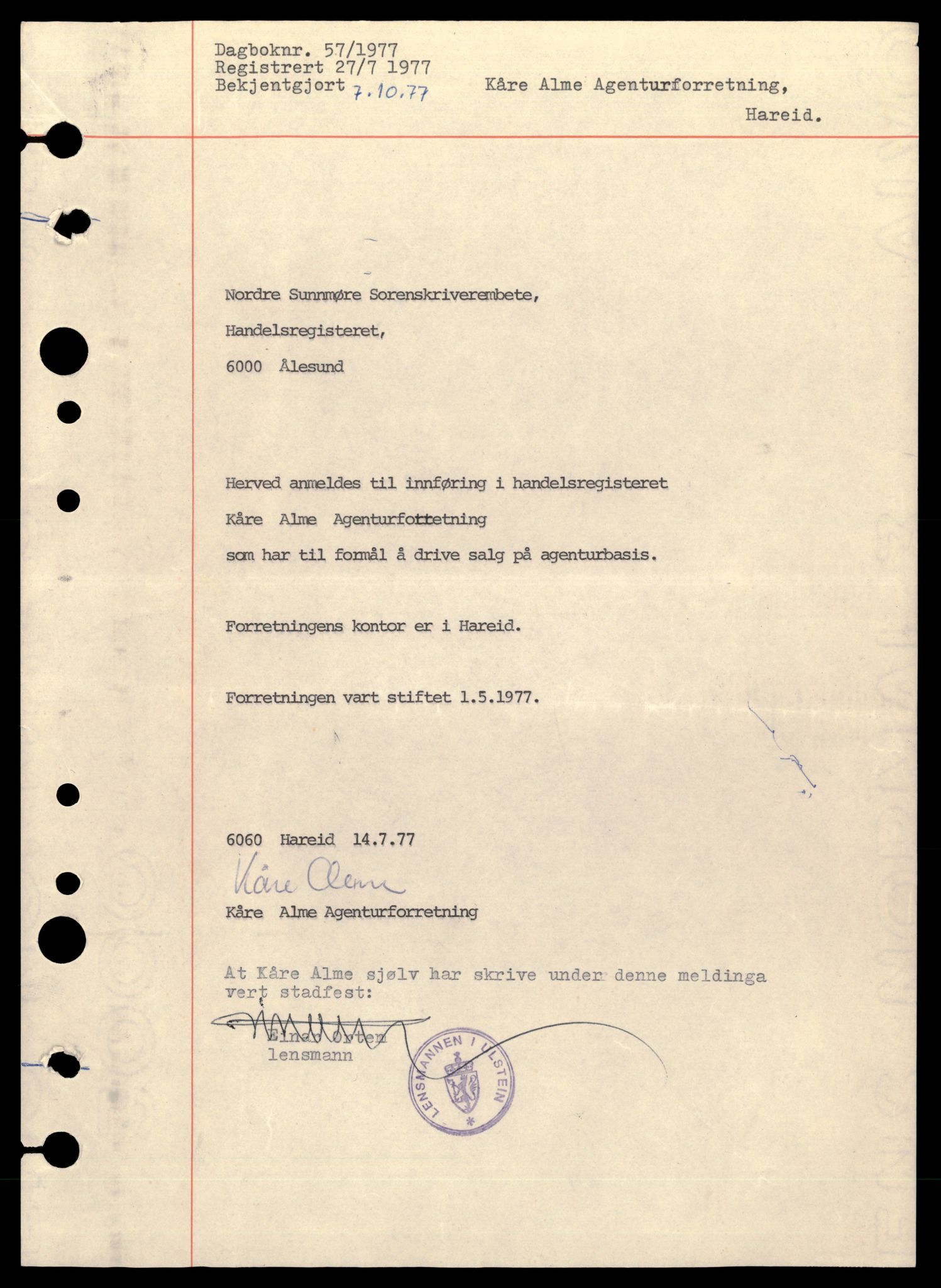 Nordre Sunnmøre sorenskriveri, SAT/A-0006/2/J/Jc/Jcb/L0001: Enkeltmannsforetak, A-Å, 1944-1990, p. 1