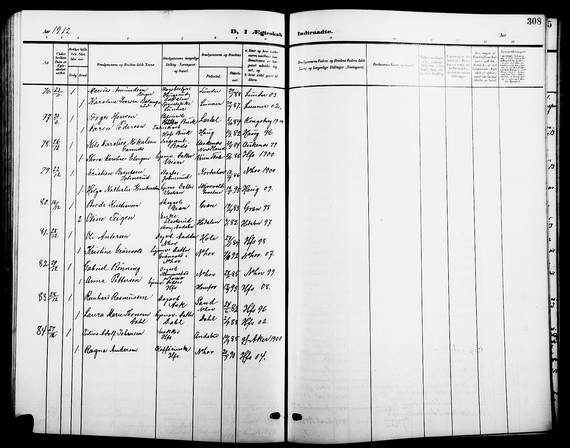 Hønefoss kirkebøker, SAKO/A-609/G/Ga/L0003: Parish register (copy) no. 3, 1905-1925, p. 308