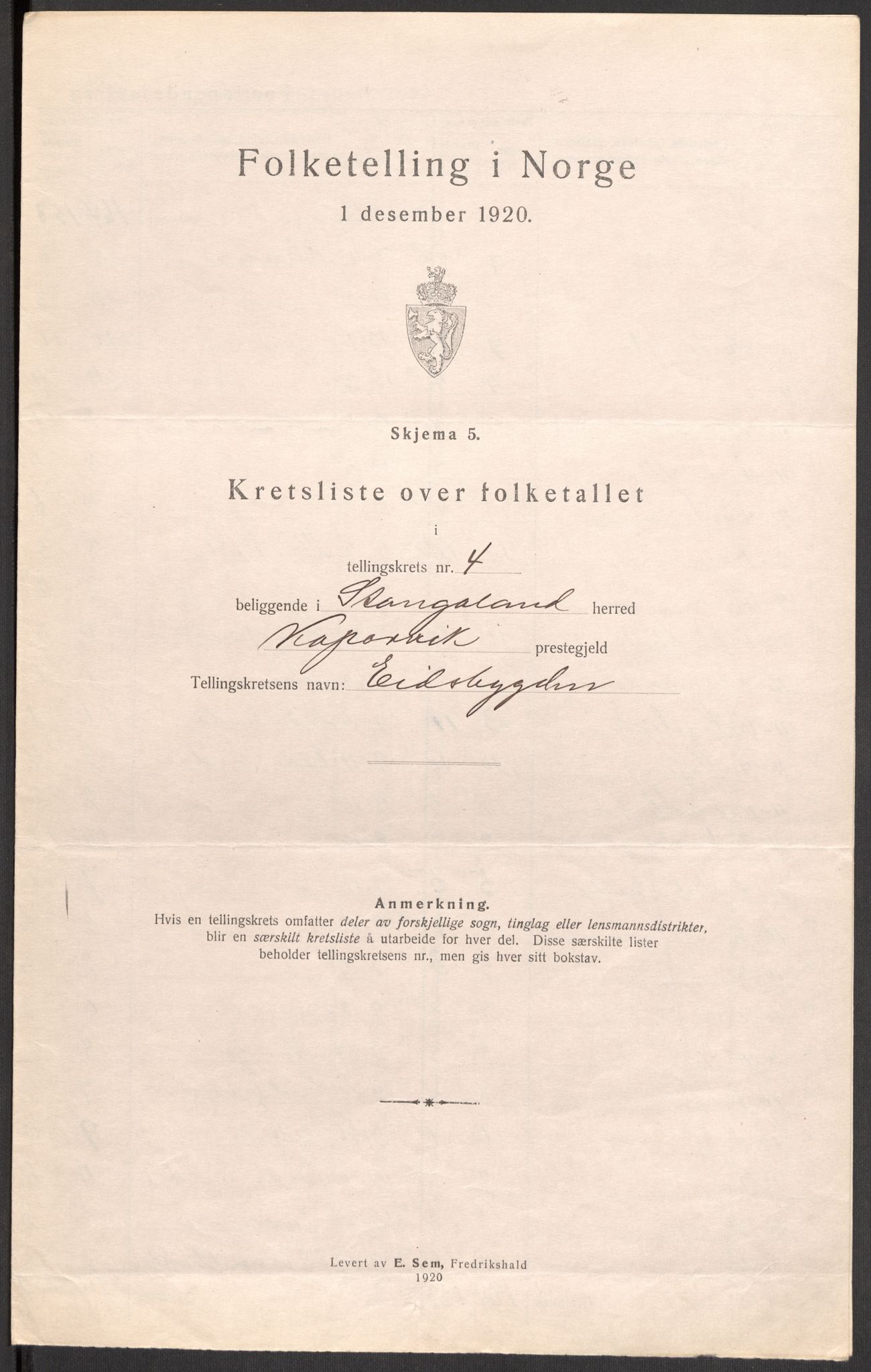 SAST, 1920 census for Stangaland, 1920, p. 18