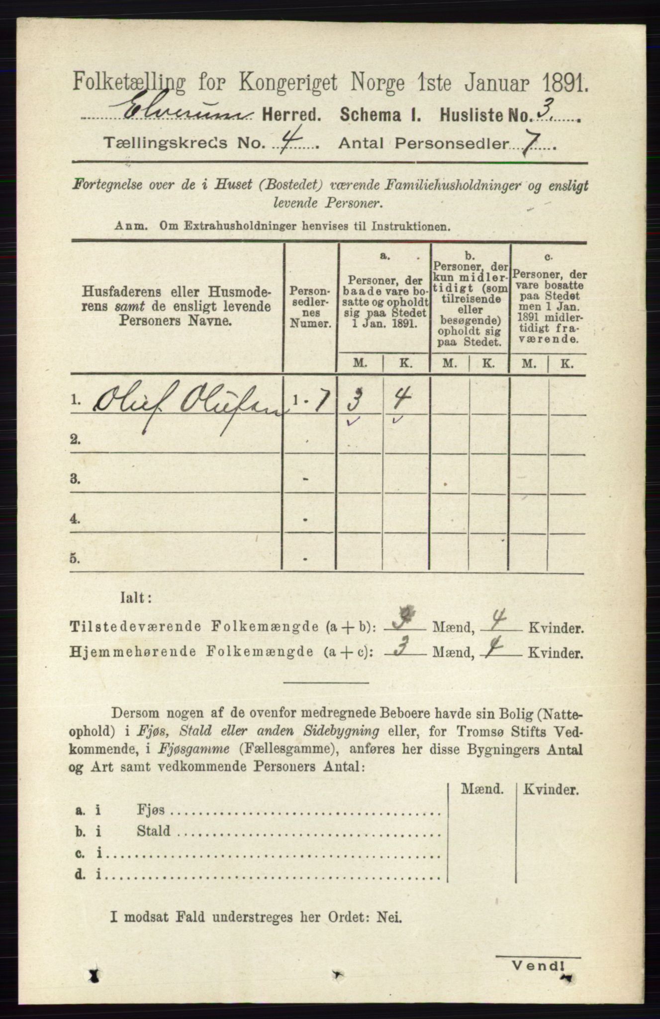 RA, 1891 census for 0427 Elverum, 1891, p. 2279