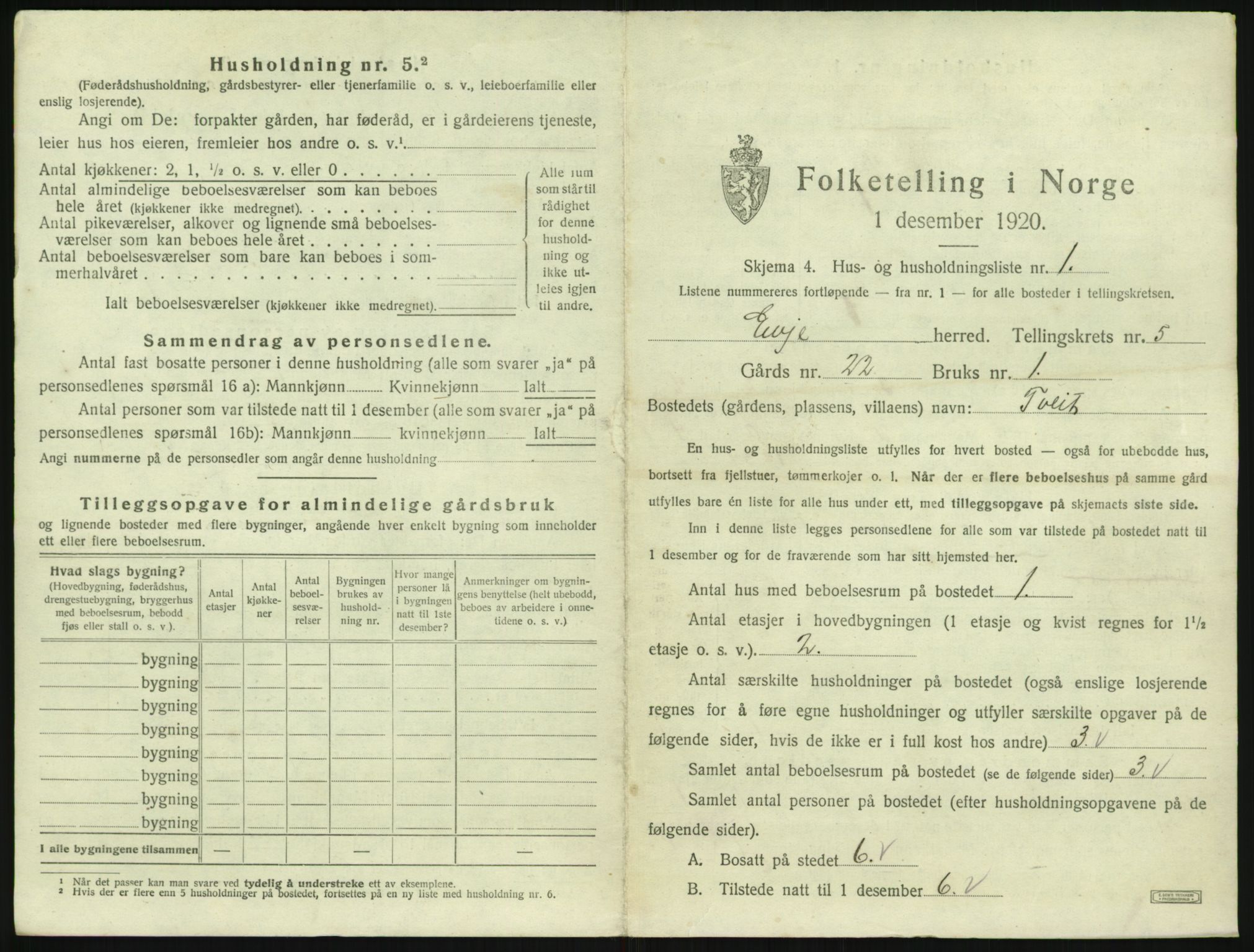 SAK, 1920 census for Evje, 1920, p. 214