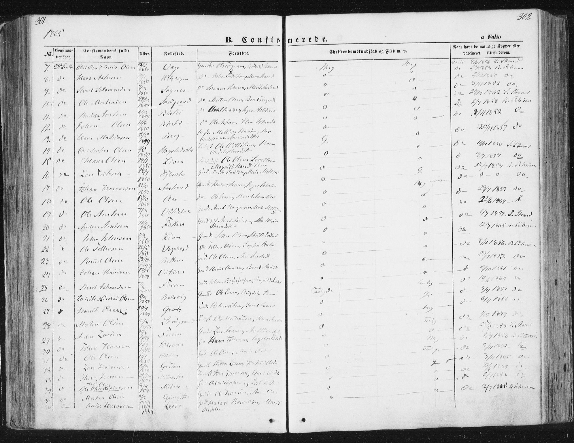 Ministerialprotokoller, klokkerbøker og fødselsregistre - Sør-Trøndelag, SAT/A-1456/630/L0494: Parish register (official) no. 630A07, 1852-1868, p. 301-302
