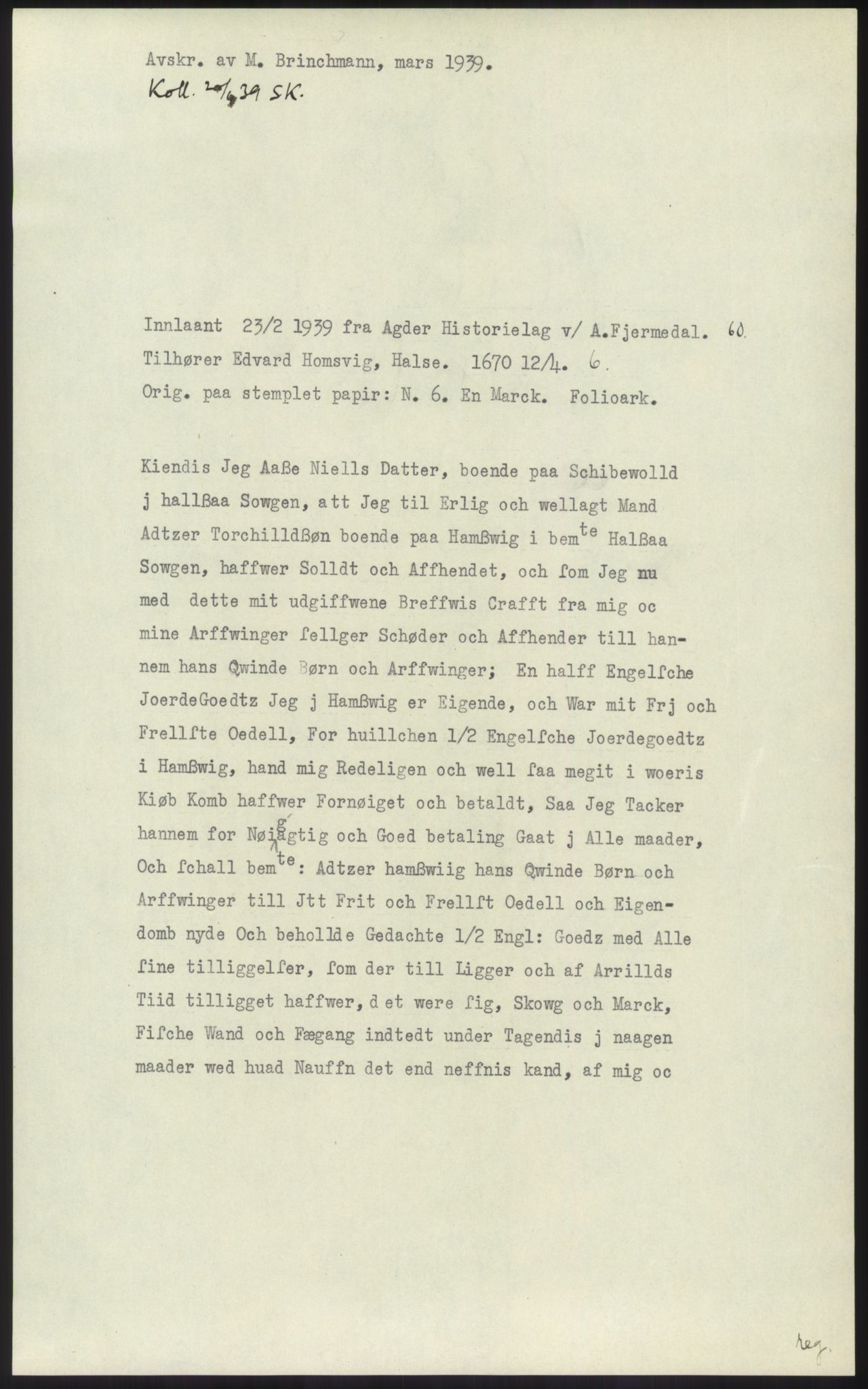 Samlinger til kildeutgivelse, Diplomavskriftsamlingen, AV/RA-EA-4053/H/Ha, p. 1661