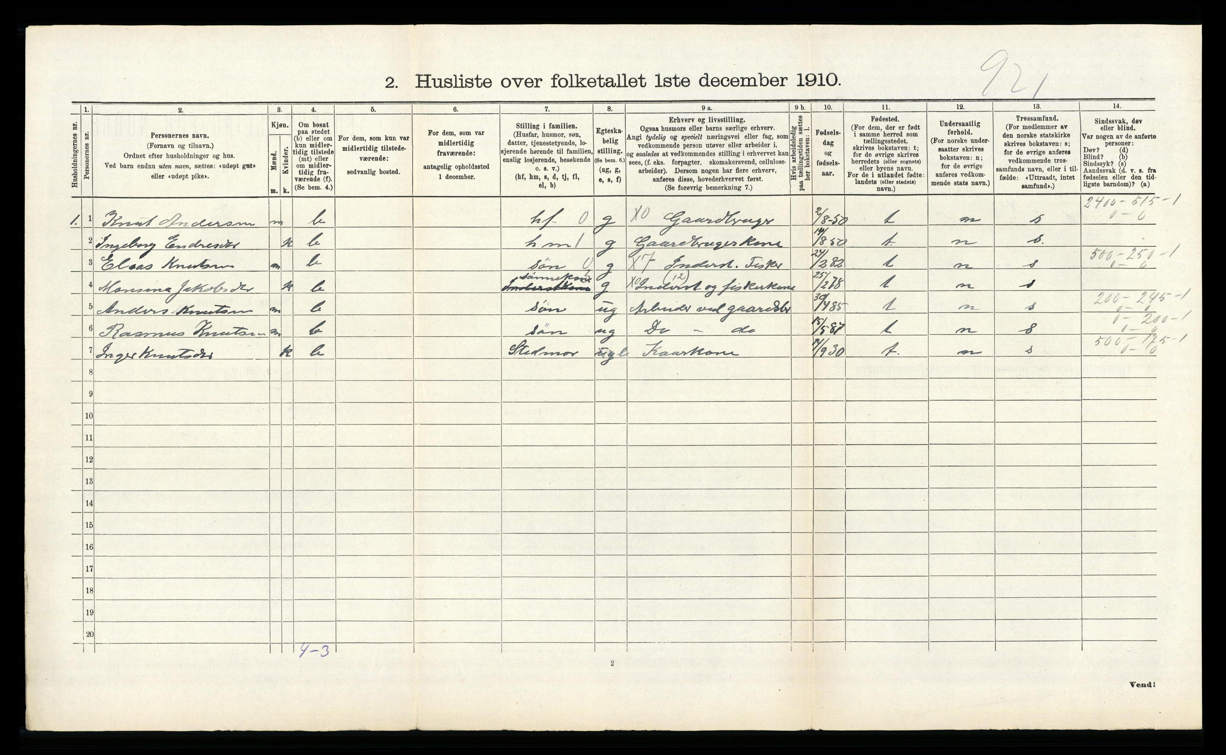 RA, 1910 census for Herdla, 1910, p. 531
