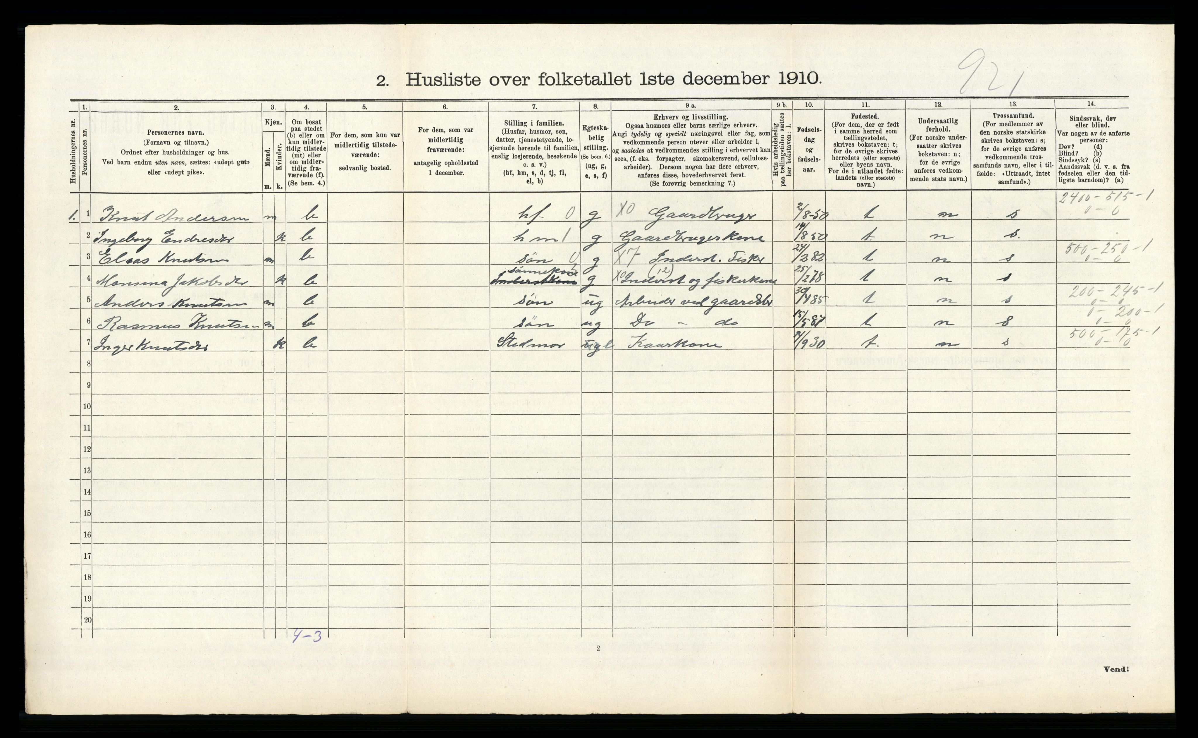 RA, 1910 census for Herdla, 1910, p. 531