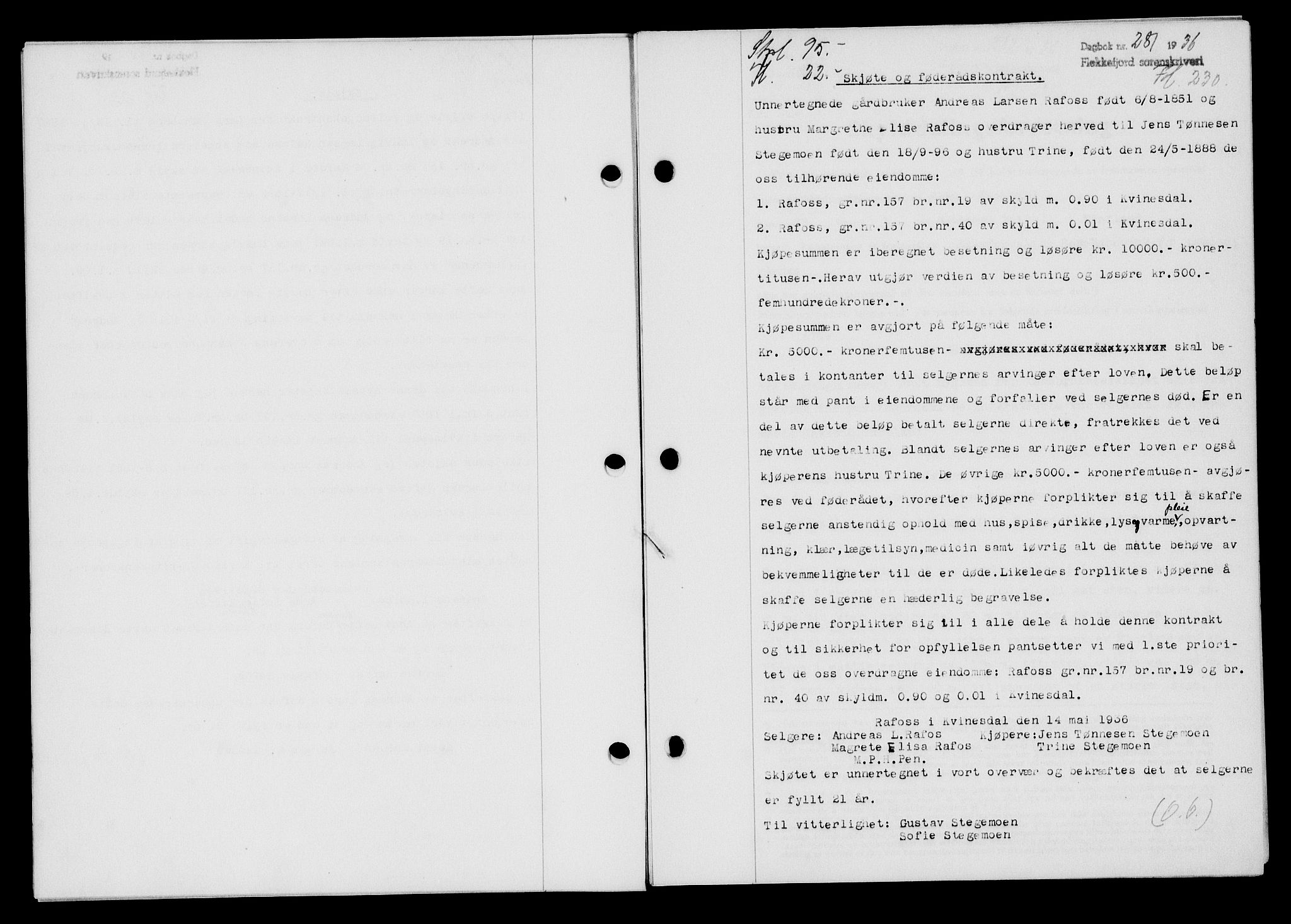 Flekkefjord sorenskriveri, SAK/1221-0001/G/Gb/Gba/L0053: Mortgage book no. A-1, 1936-1937, Diary no: : 281/1936
