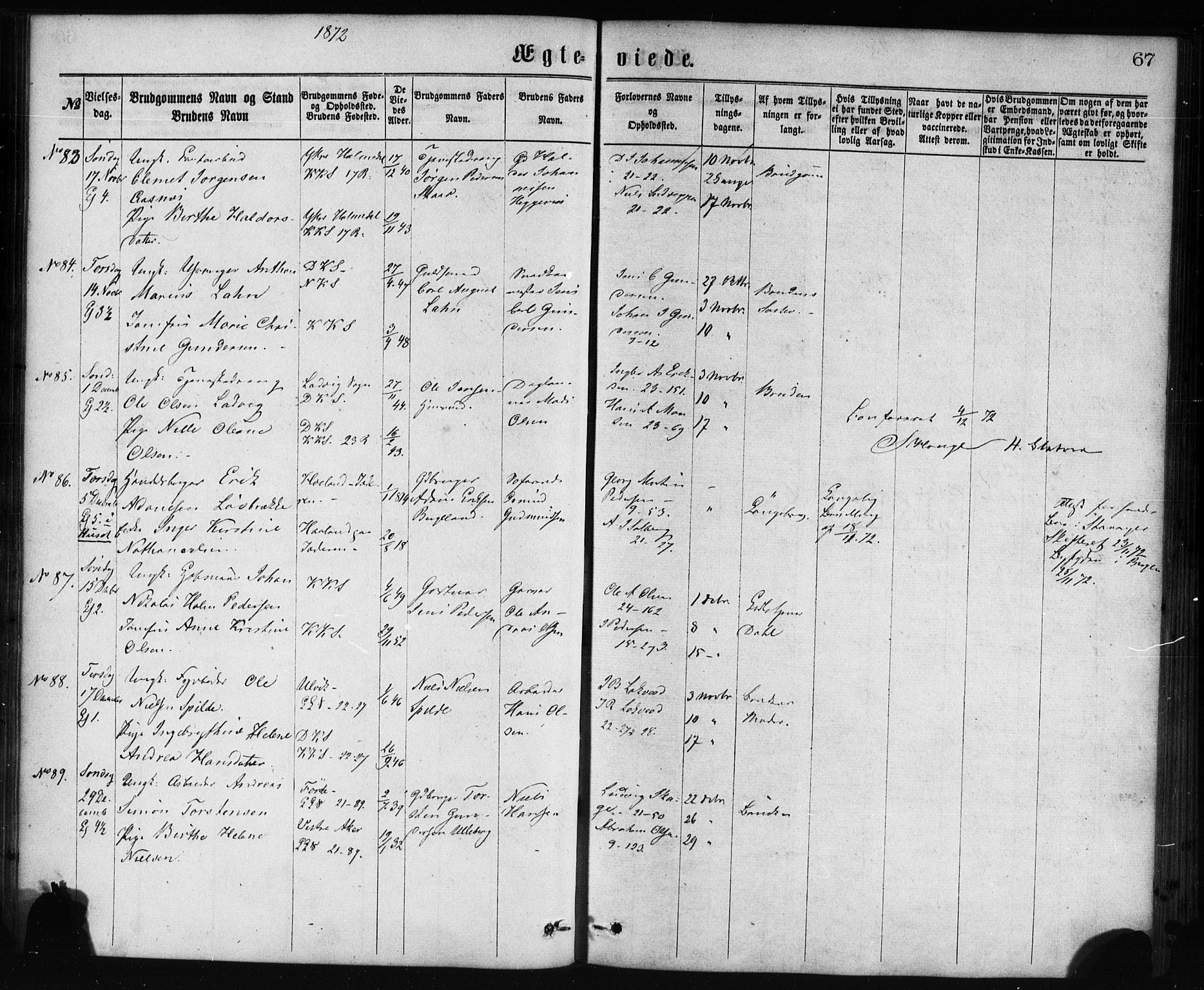 Korskirken sokneprestembete, AV/SAB-A-76101/H/Haa/L0036: Parish register (official) no. D 3, 1867-1882, p. 67