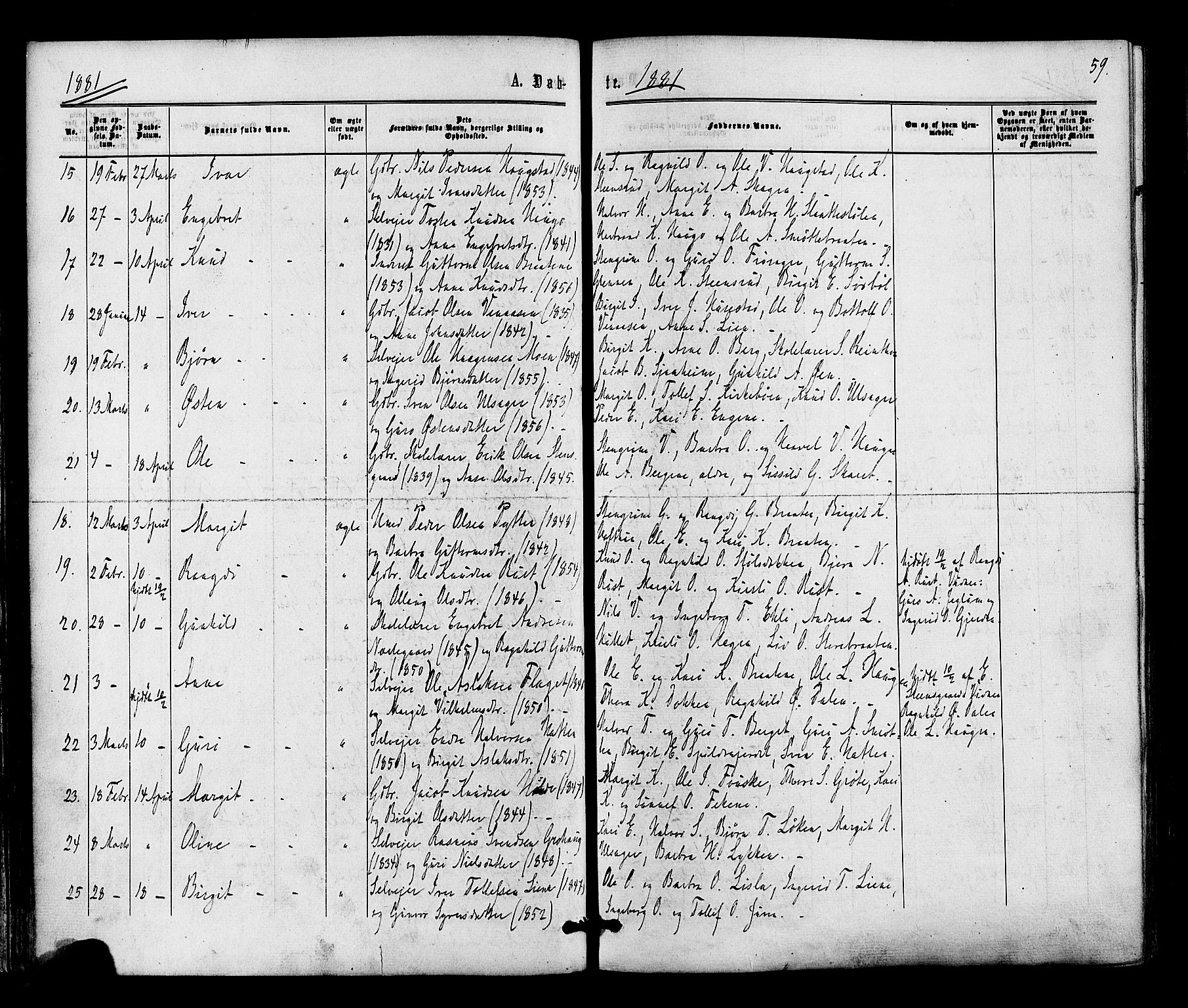 Gol kirkebøker, SAKO/A-226/F/Fa/L0004: Parish register (official) no. I 4, 1876-1886, p. 59